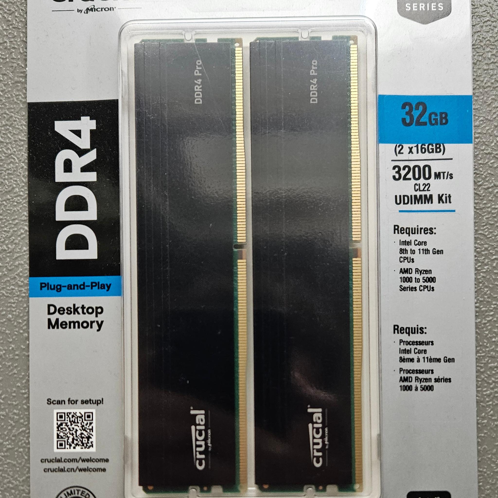 *NEW* Crucial Pro Series 32GB (16x2) 3200 Mt/s DDR4 RAM
