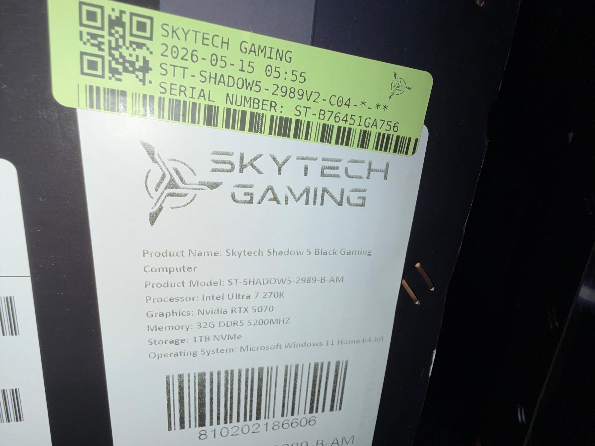 Skytech Shadow 5 Gaming PC - Core Ultra 7 270K Plus | RTX 5070 | 32GB DDR5 | 1TB NVMe