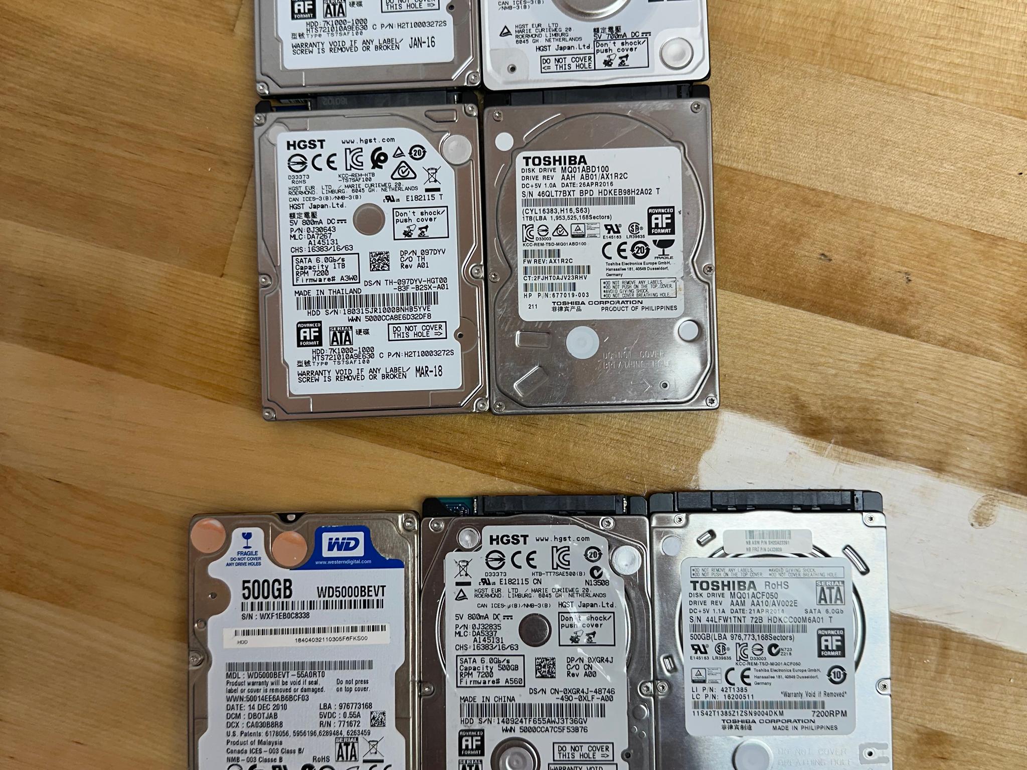 4x 1TB & 3x 500gb laptop hdd lot