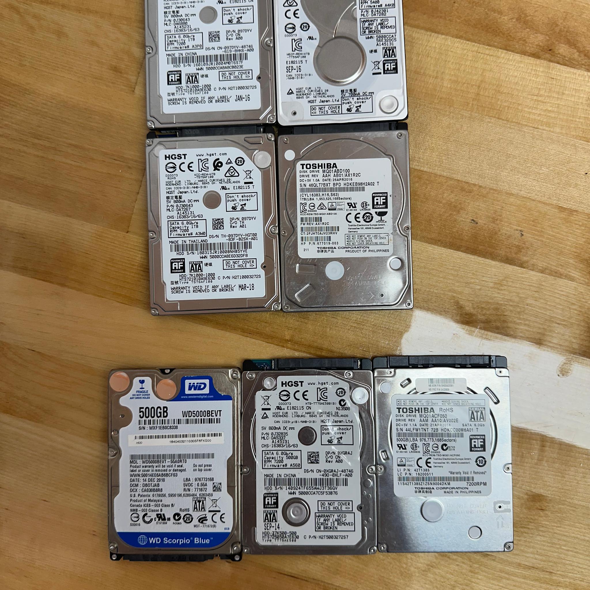 4x 1TB & 3x 500gb laptop hdd lot