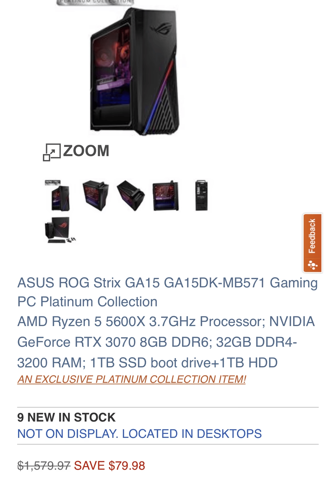 Asus RoG Strix GA15 GA15DK-MB571 Gaming PC Platinum Collection RTX 3070 Ryzen 5 5600x