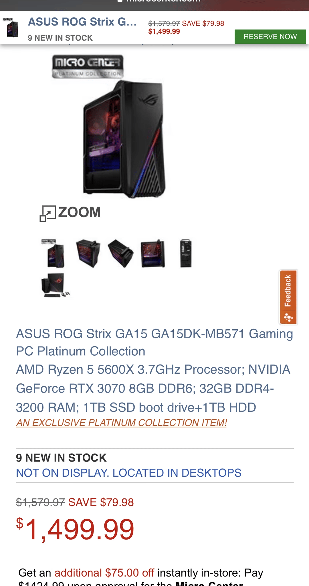 Asus RoG Strix GA15 GA15DK-MB571 Gaming PC Platinum Collection RTX 3070 Ryzen 5 5600x