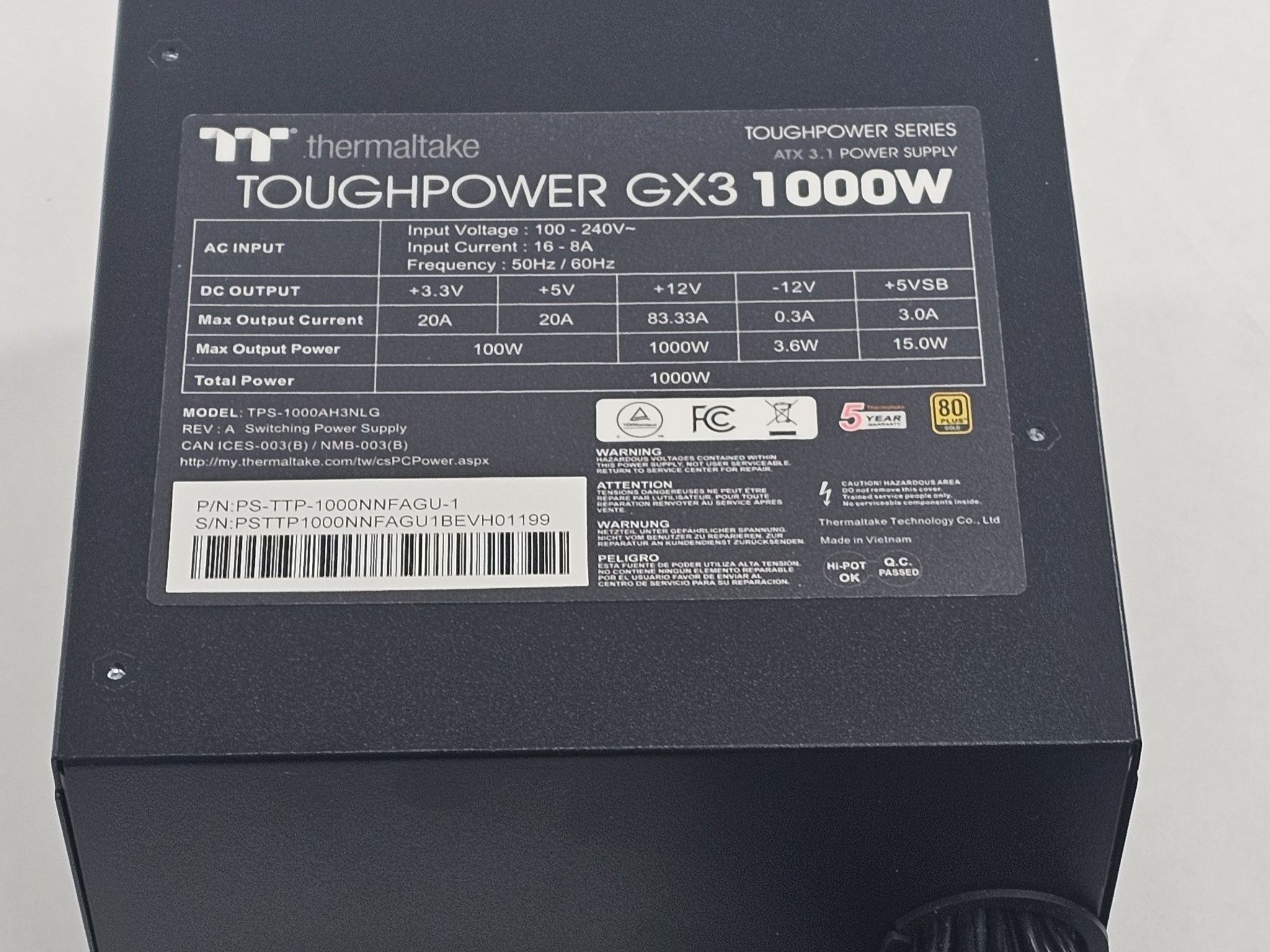 1000 Watt PSU Thermaltake Toughpower GX3 Power Supply