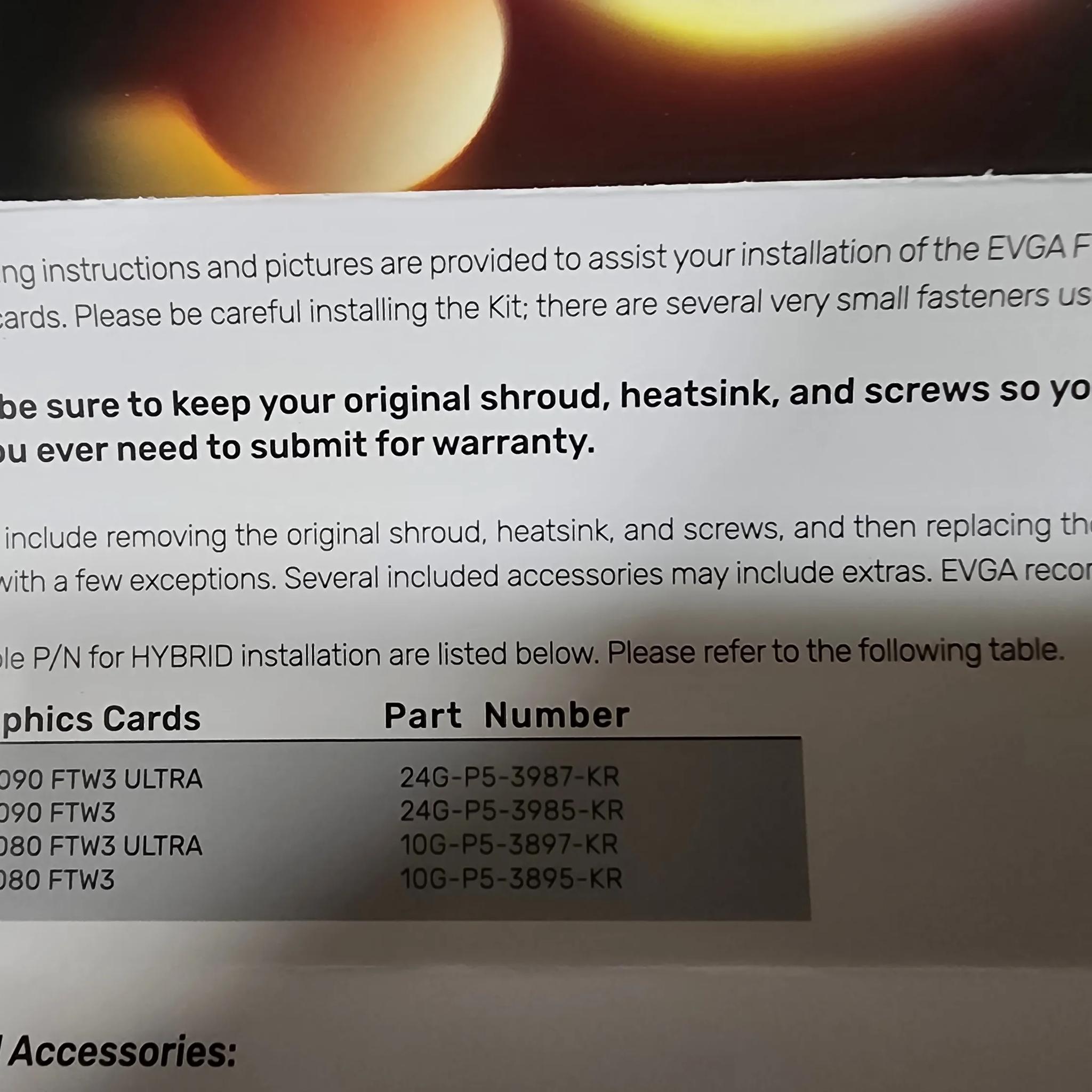 EVGA Hybrid Cooling FTW3 3080 3090 Kit  & Ultra FTW3 3 P/N:400-HY-1988-B1