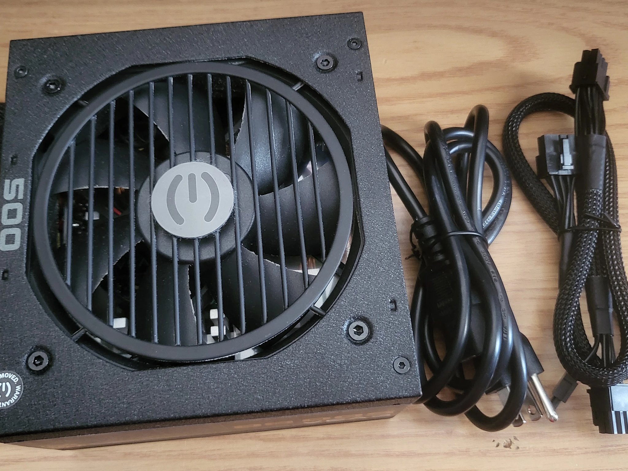 USED EVGA 500BQ Power Supply w/Power Cord and PCI-E Power Cable