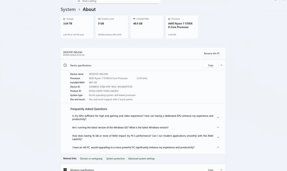 Custom PC Build RTX 3070/Ryzen 7 5700X OC 48GB RAM