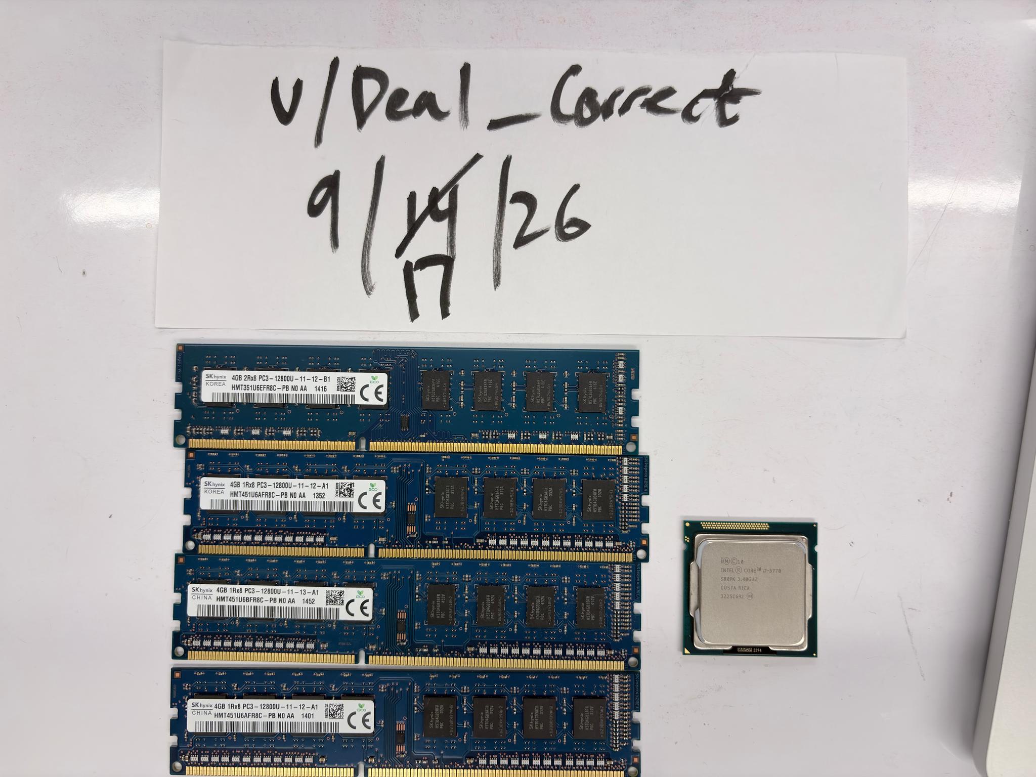 Intel Core i7 3770 CPU+ 16GB (4x4GB) DDR3 Bundle