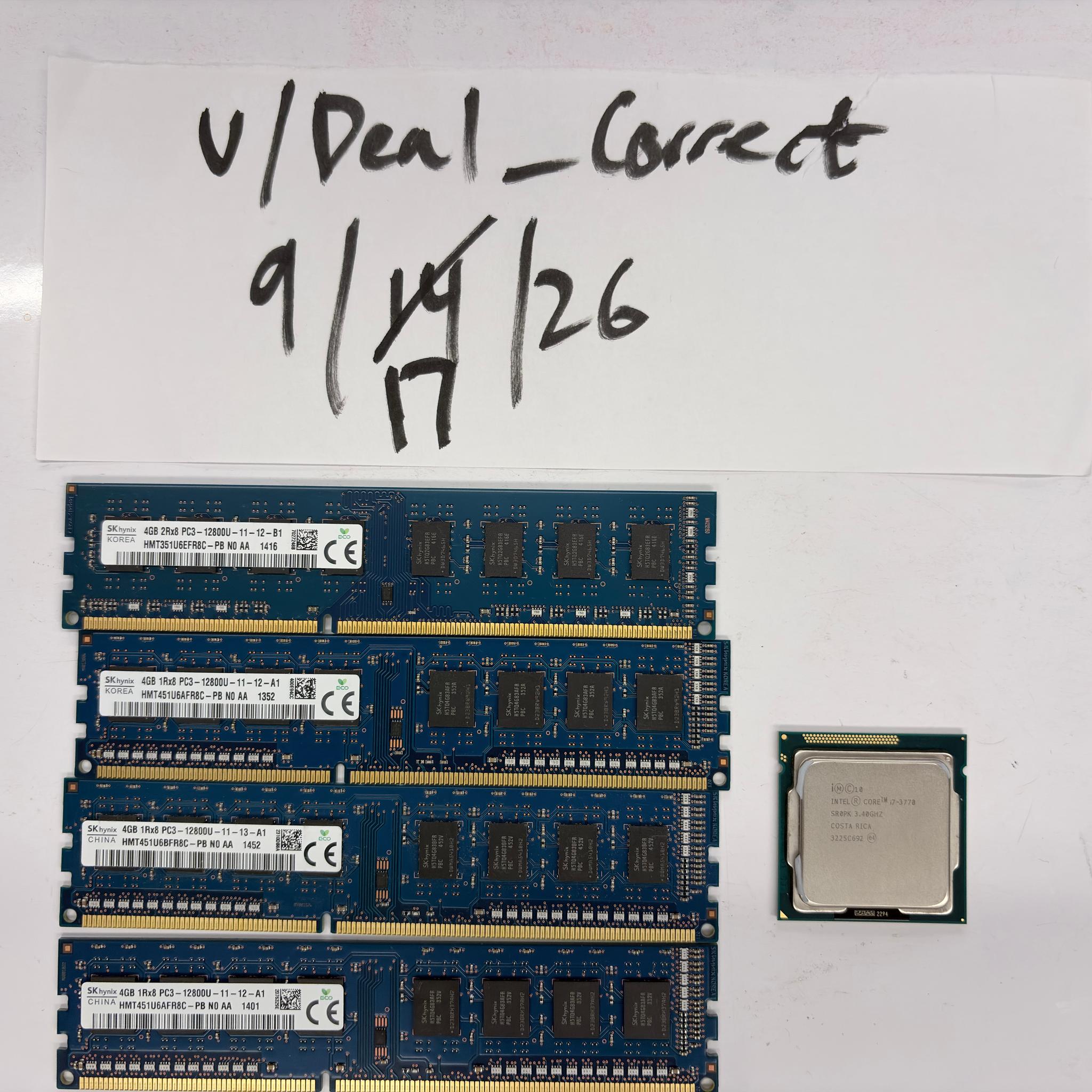 Intel Core i7 3770 CPU+ 16GB (4x4GB) DDR3 Bundle
