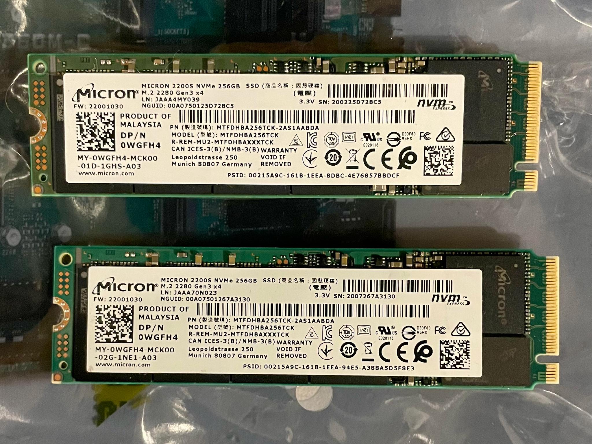 2 Pack of Micron 256GB m.2 2280 NVMe Gen3 x 4