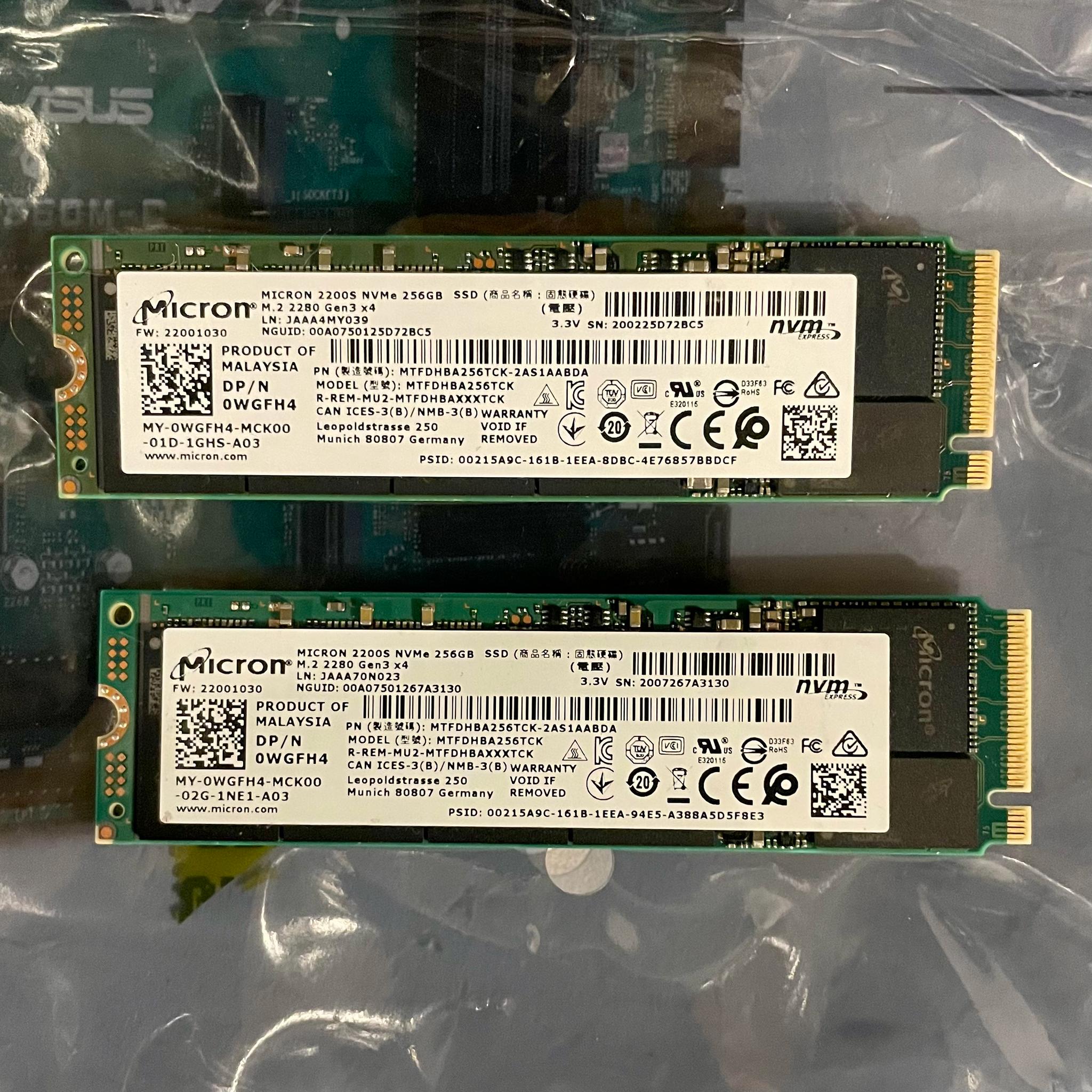 2 Pack of Micron 256GB m.2 2280 NVMe Gen3 x 4