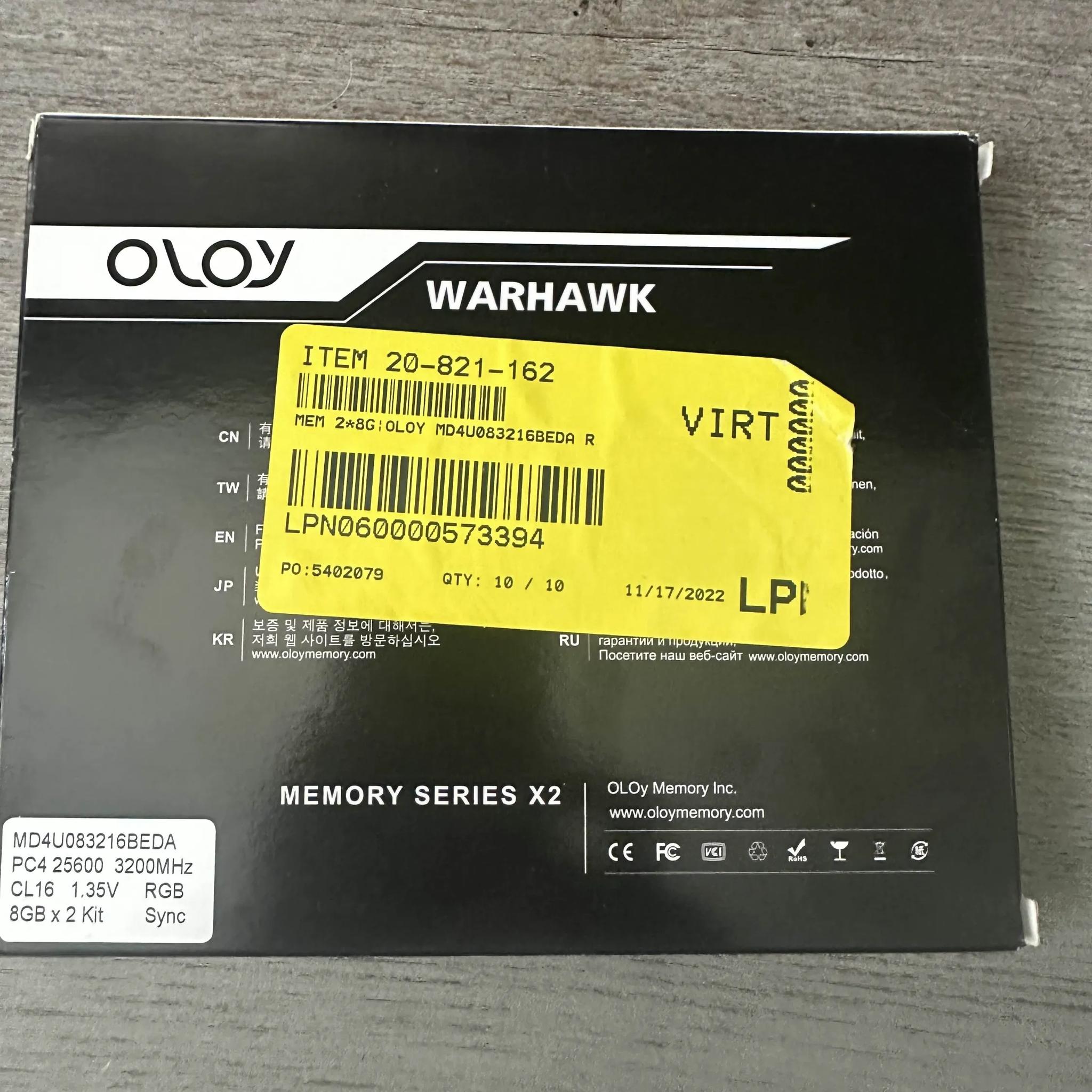OLOY warhawk 2x8 3200mhz CL16 RAM OPEN BOX