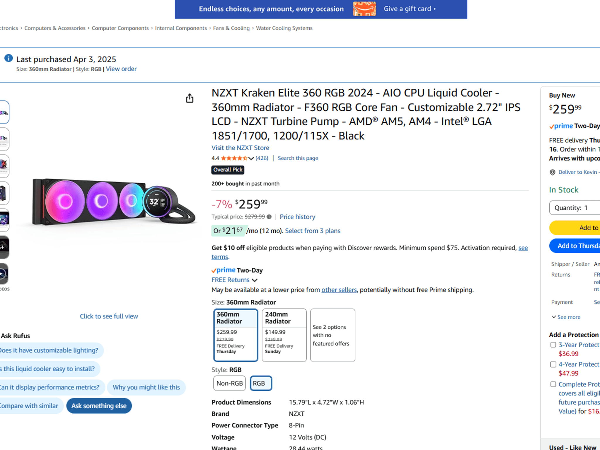 Nzxt kraken elite 360rgb v2 (UNOPEN MANUFACTURE Sealing) Brand new