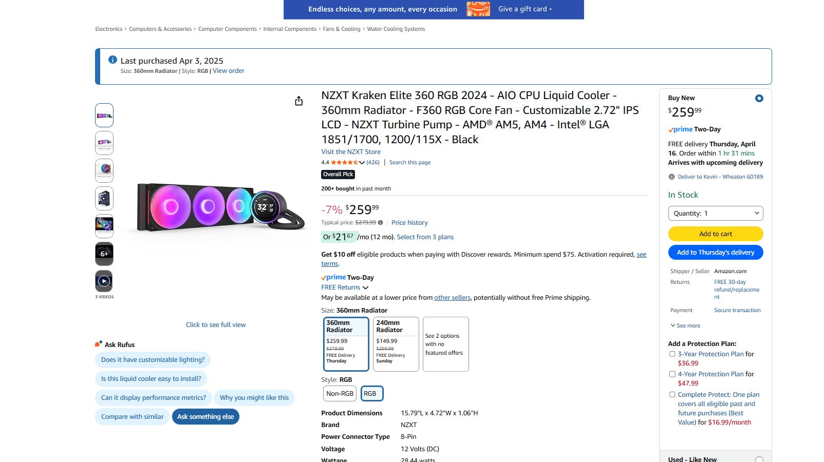 Nzxt kraken elite 360rgb v2 (UNOPEN MANUFACTURE Sealing) Brand new