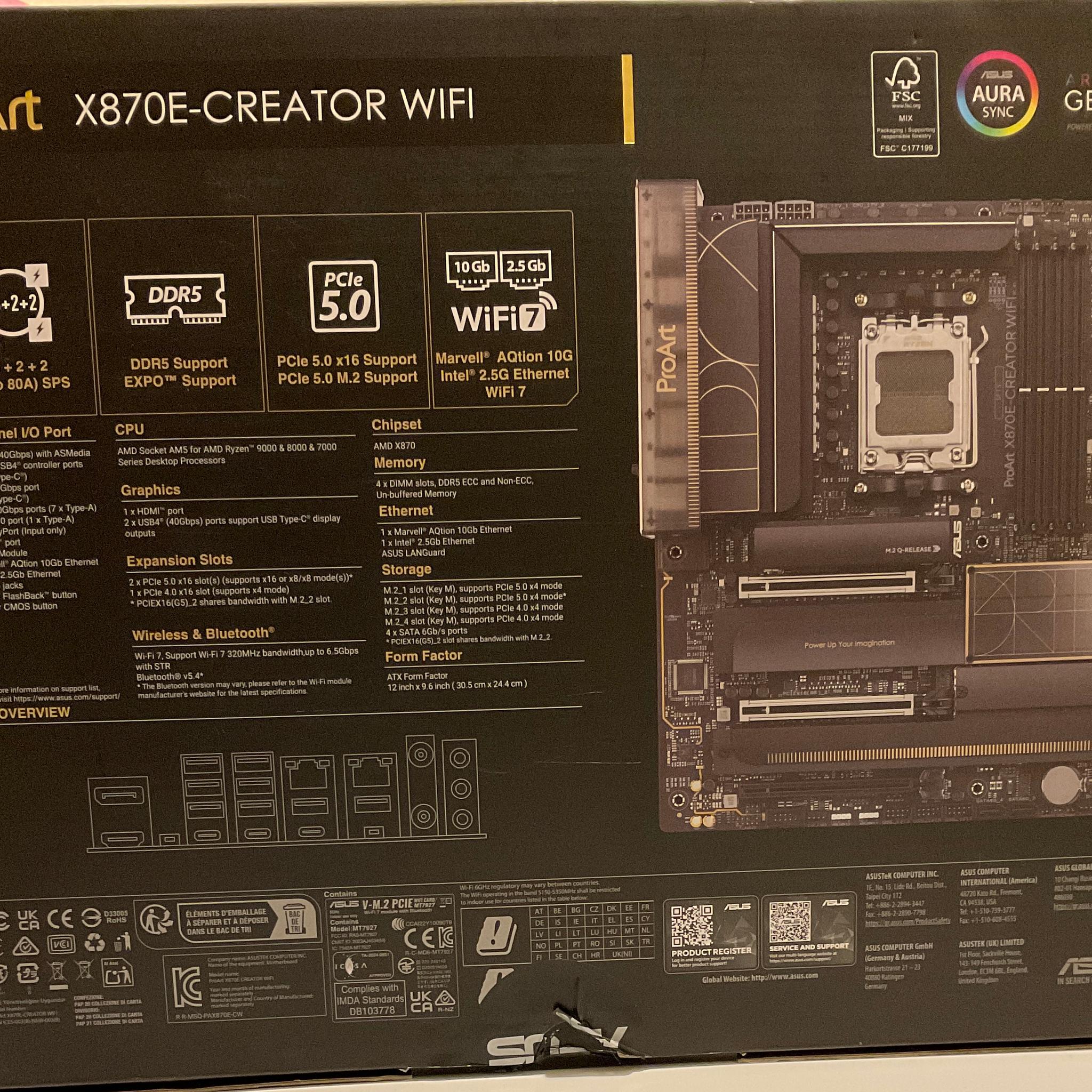 Asus X870E-Creator Proart MOBO, 48GB DDR5 and Fractal North XL bundle