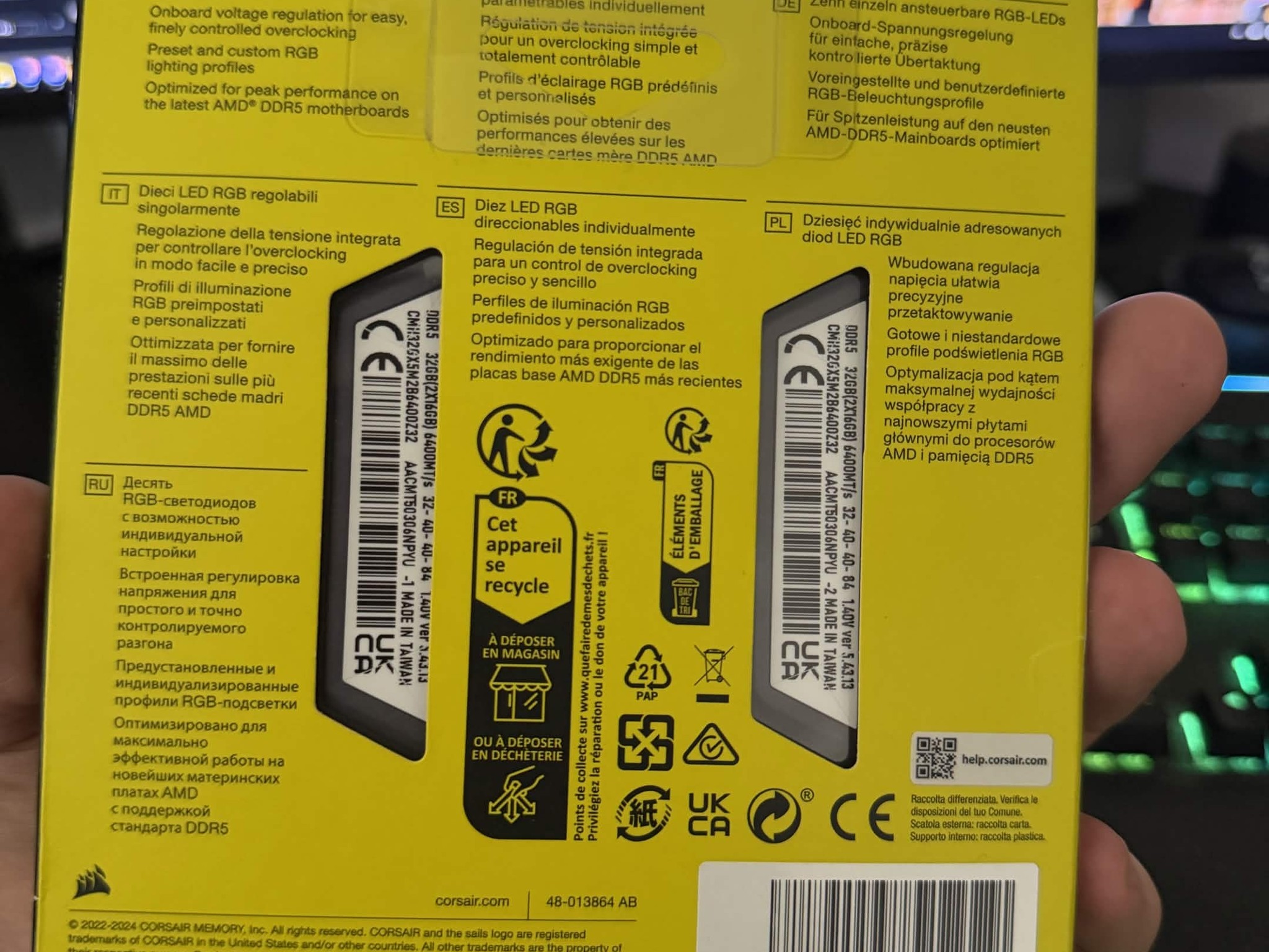 Corsair Vengeance RGB DDR5 CL32 32GB (2x16GB) 6400MHz
