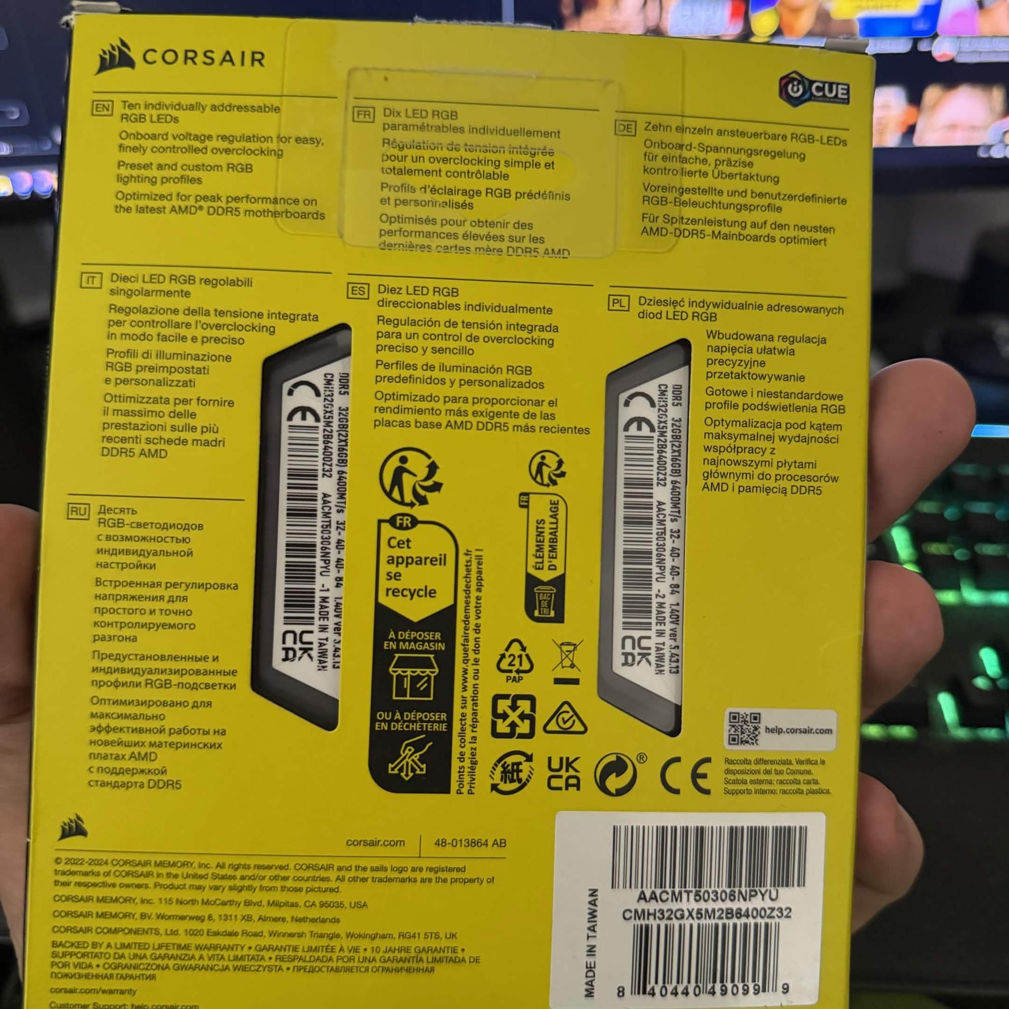 Corsair Vengeance RGB DDR5 CL32 32GB (2x16GB) 6400MHz