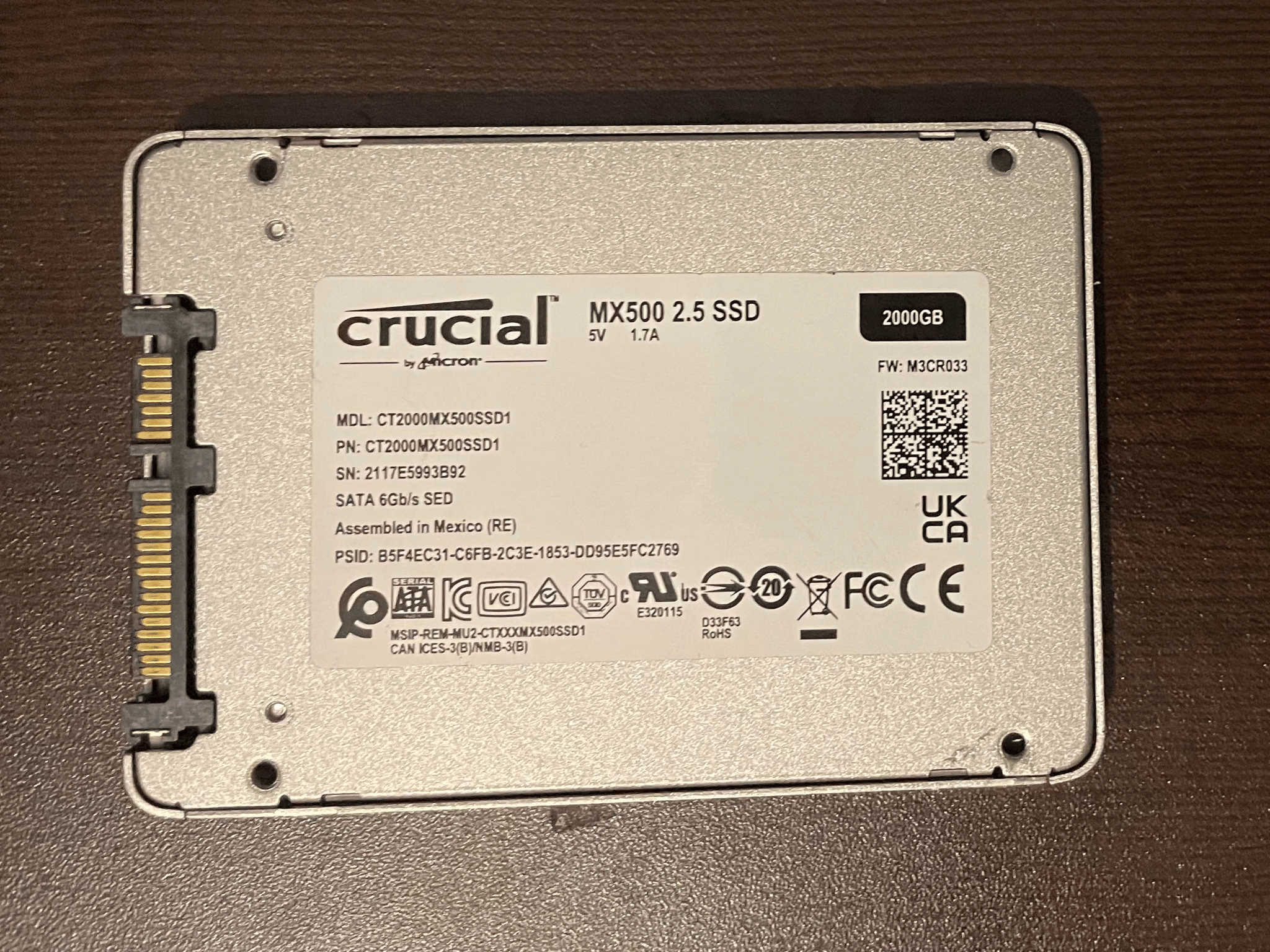 Used Crucial MX500 2 TB 2.5 SSD