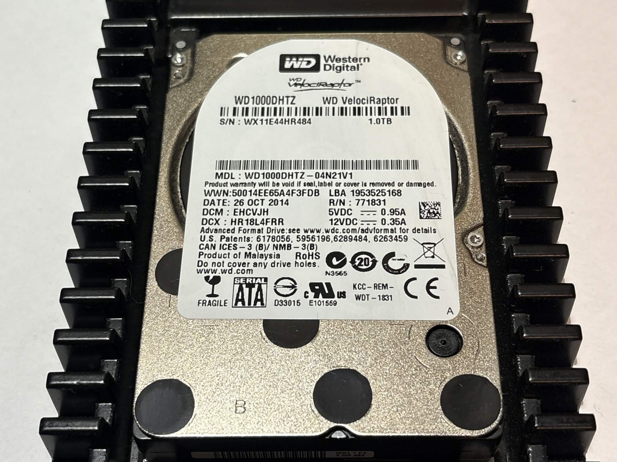 WD VelociRaptor 1TB 10,000 RPM SATA HDD w/ IcePack – WD1000DHTZ – Good SMART