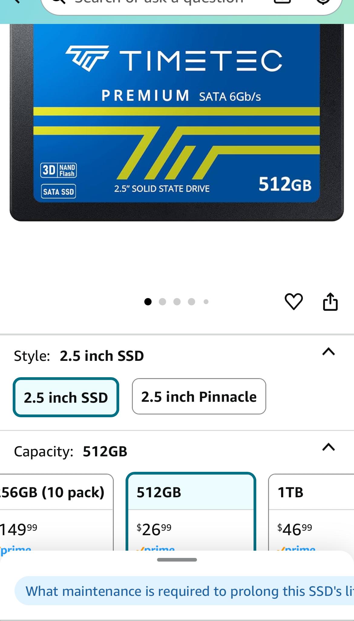 512gb Timetec SATA SSD + Black SATA Cable
