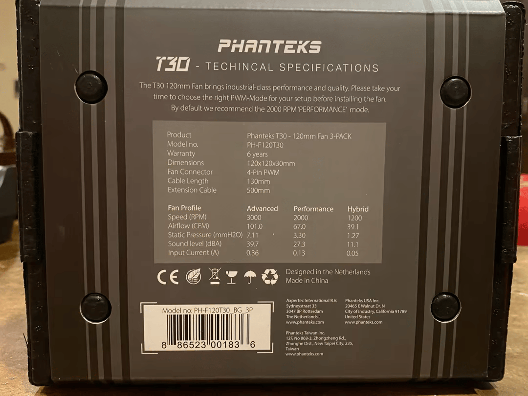 Phanteks T30 120mm 3-Pack, The Ultimate Fan, 1200/2000/3000RPM