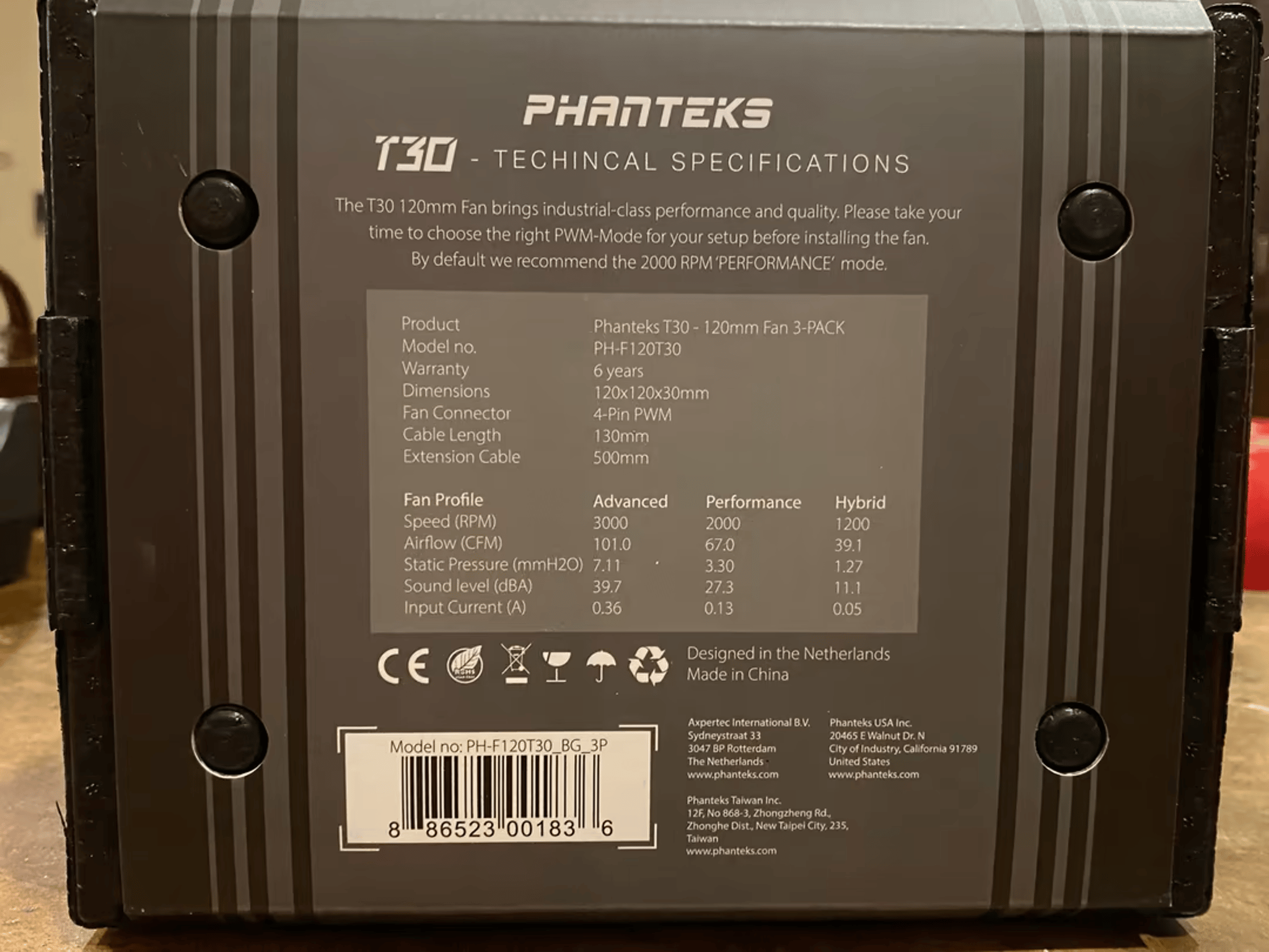 Phanteks T30 120mm 3-Pack, The Ultimate Fan, 1200/2000/3000RPM