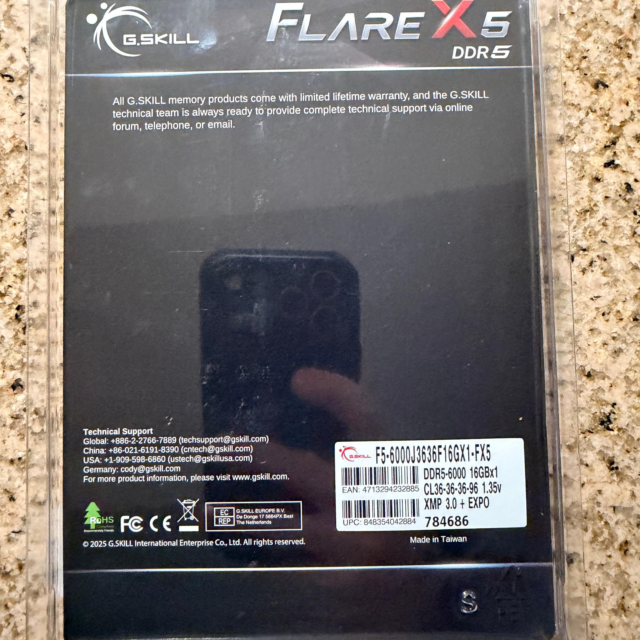 G.Skill Flare X5 16GB: 1 x 16GB DDR5-6000 PC5-48000 CL36 Single Channel Desktop Memory Module Black
