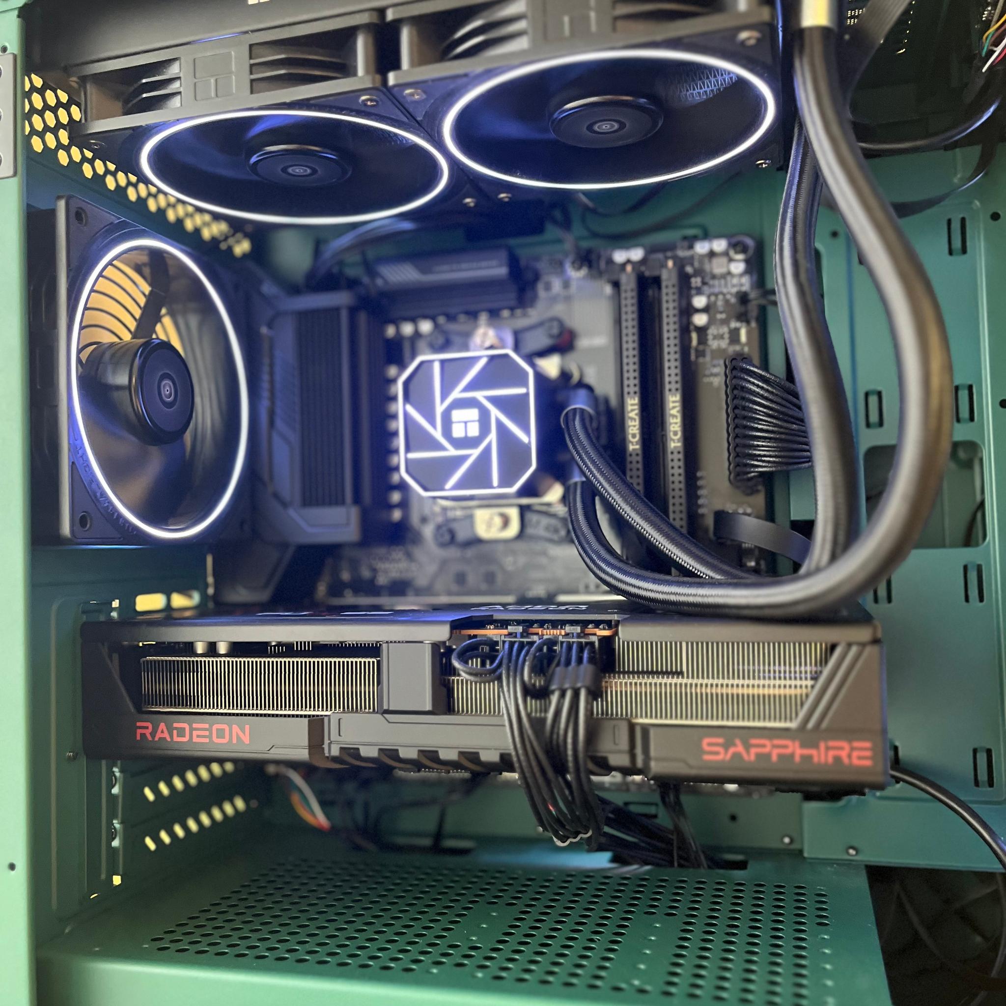 GREEN GOBLIN!!! MicroATX build with AMD Ryzen 9600X and 9070, 32GB DDR5, 2TB SSD