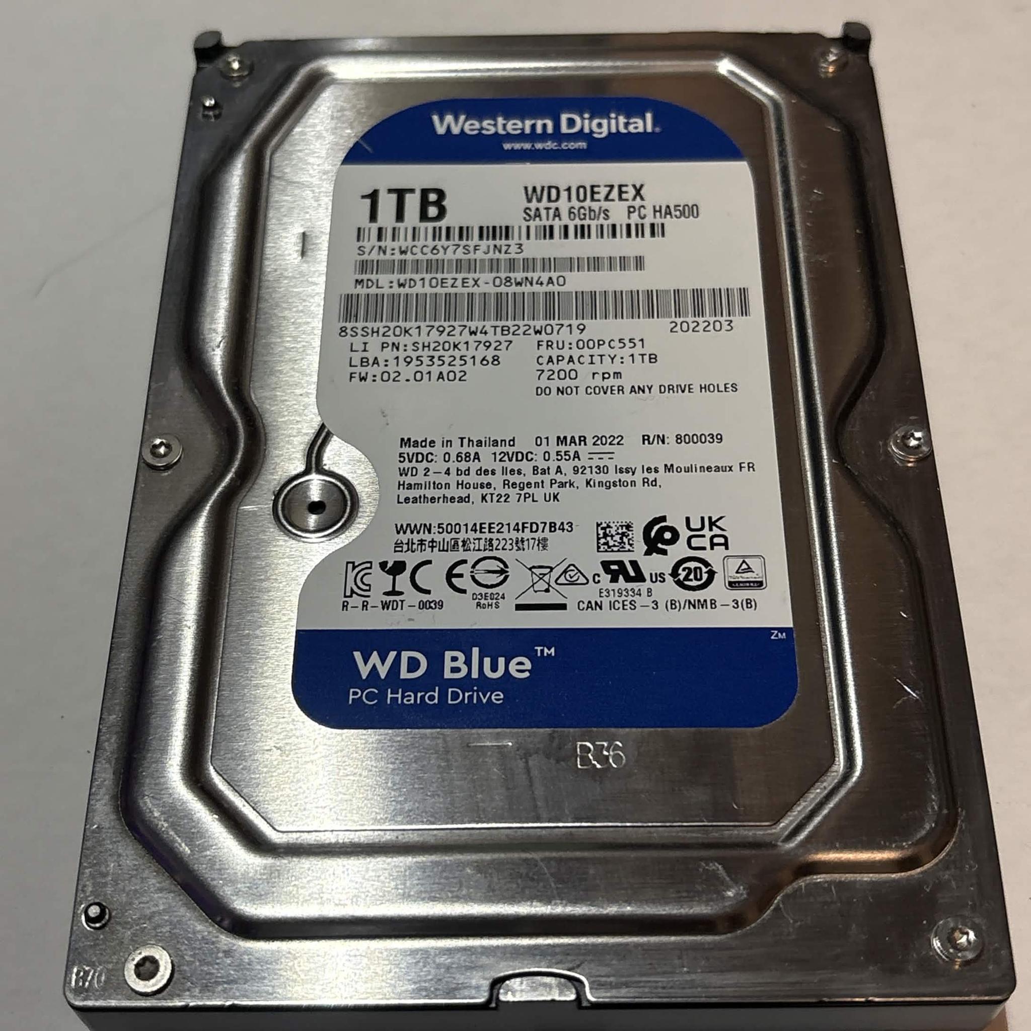 WD Blue 1TB 7200RPM 3.5" SATA Hard Drive HDD – WD10EZEX – Good SMART