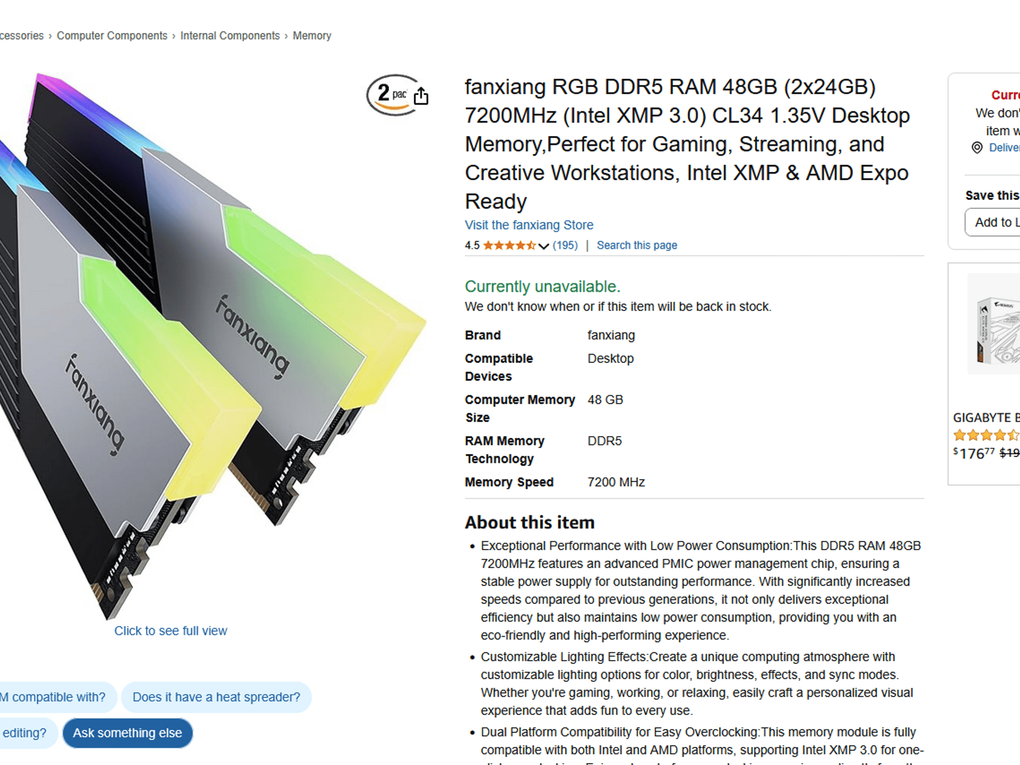 Fanxiang 48GB DDR5 7200MHz CL34
