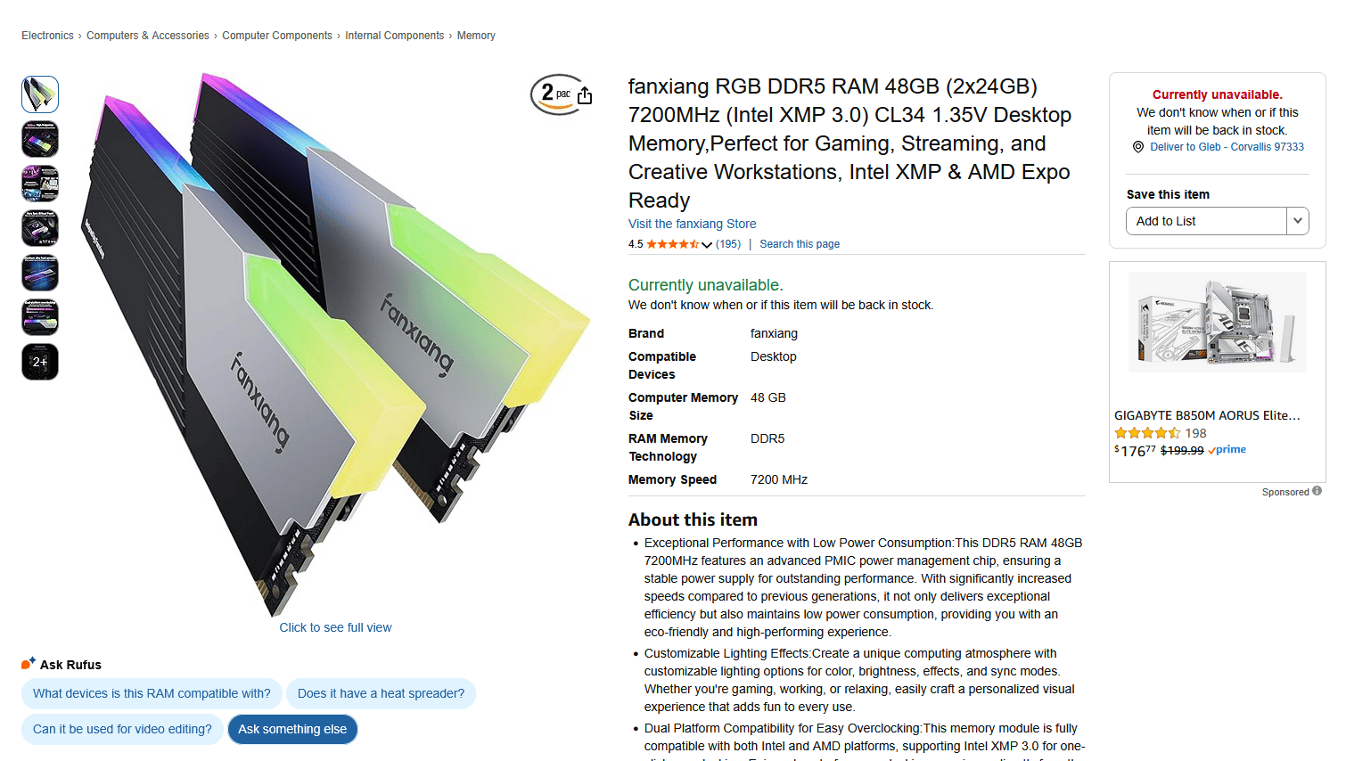 Fanxiang 48GB DDR5 7200MHz CL34