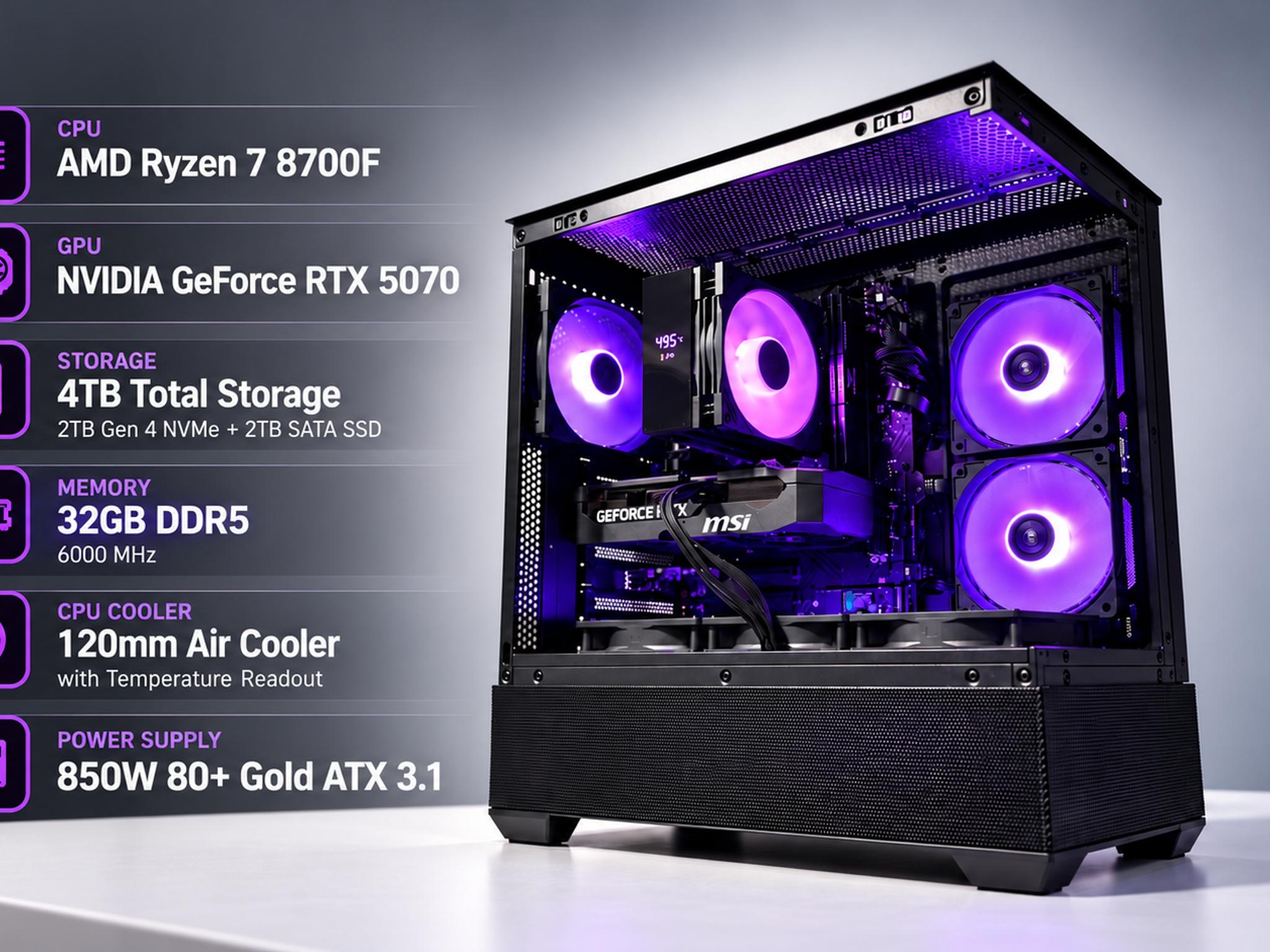 NIGHTFALL 5070 | Ryzen 7 8700F | RTX 5070 | 32GB DDR5 | 4TB SSD use to be a workstation OR gamer