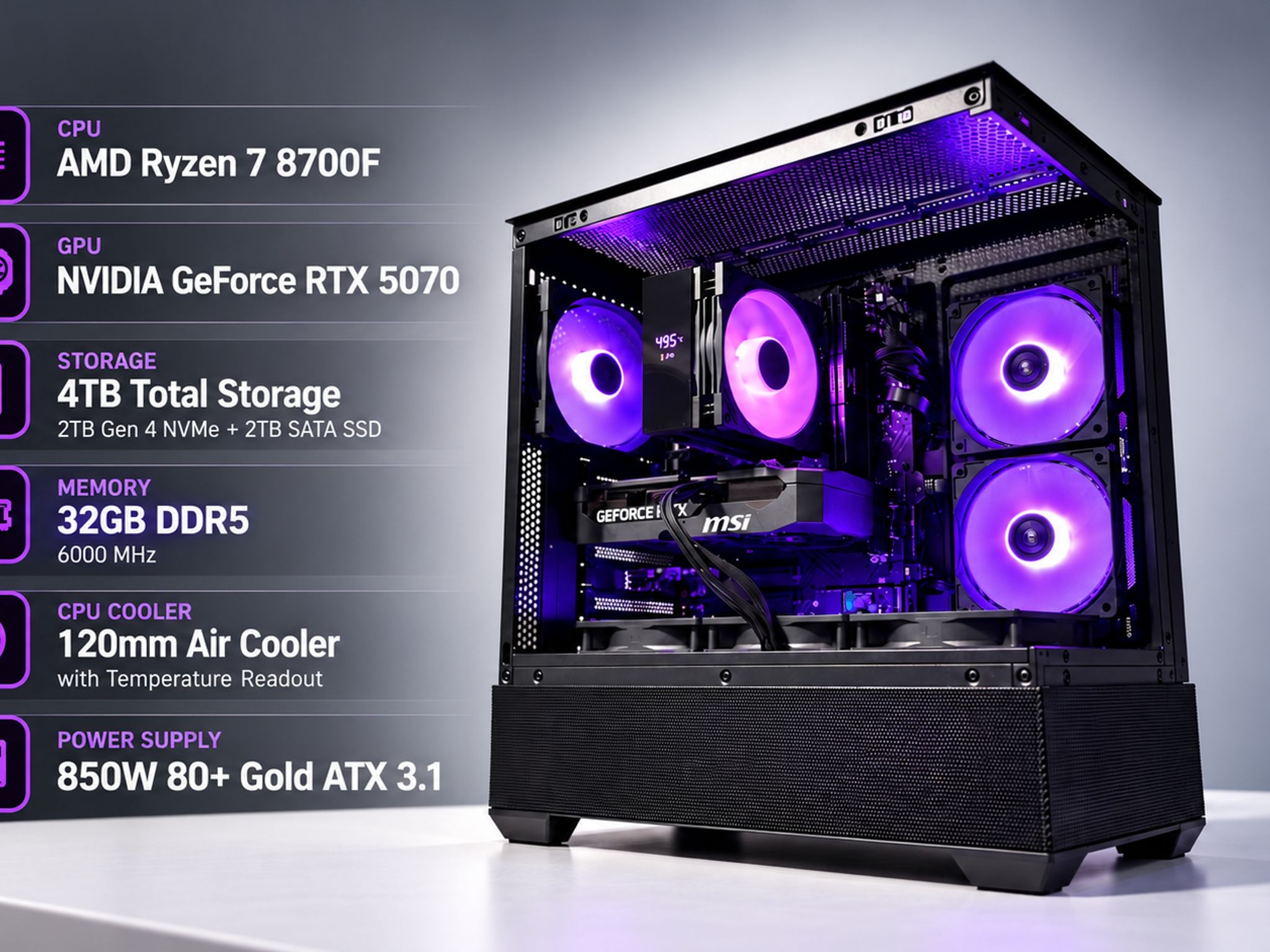 NIGHTFALL 5070 | Ryzen 7 8700F | RTX 5070 | 32GB DDR5 | 4TB SSD use to be a workstation OR gamer