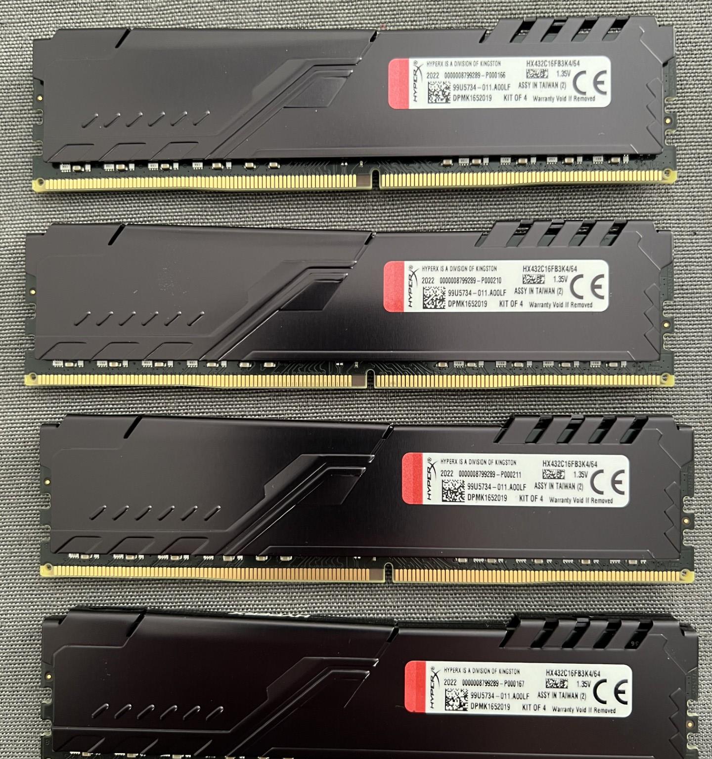 HyperX Fury 64GB 3200MHz DDR4 CL16 DIMM (Kit of 4) Black XMP Desktop Memory HX432C16FB3K4/64