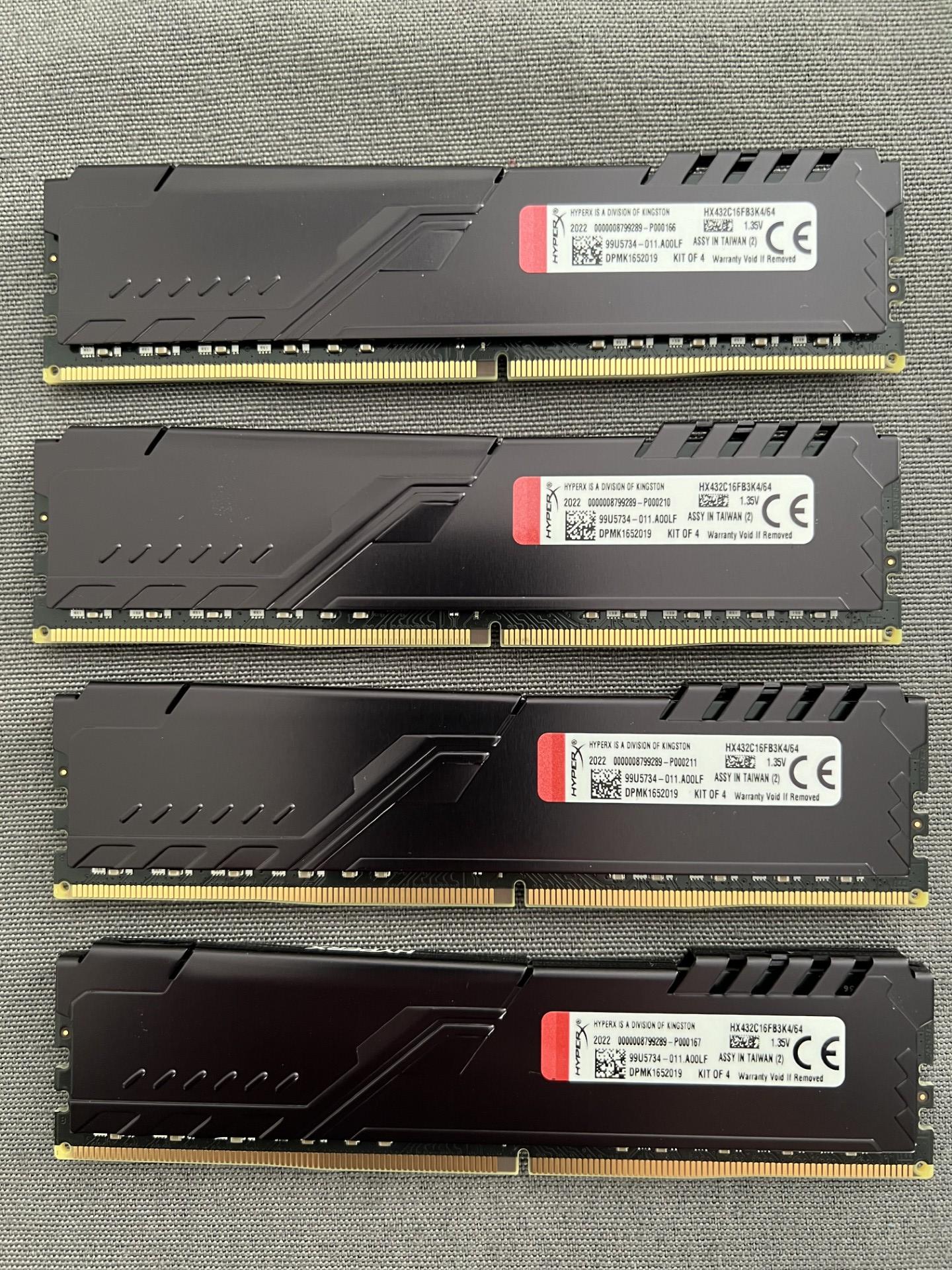 HyperX Fury 64GB 3200MHz DDR4 CL16 DIMM (Kit of 4) Black XMP Desktop Memory HX432C16FB3K4/64