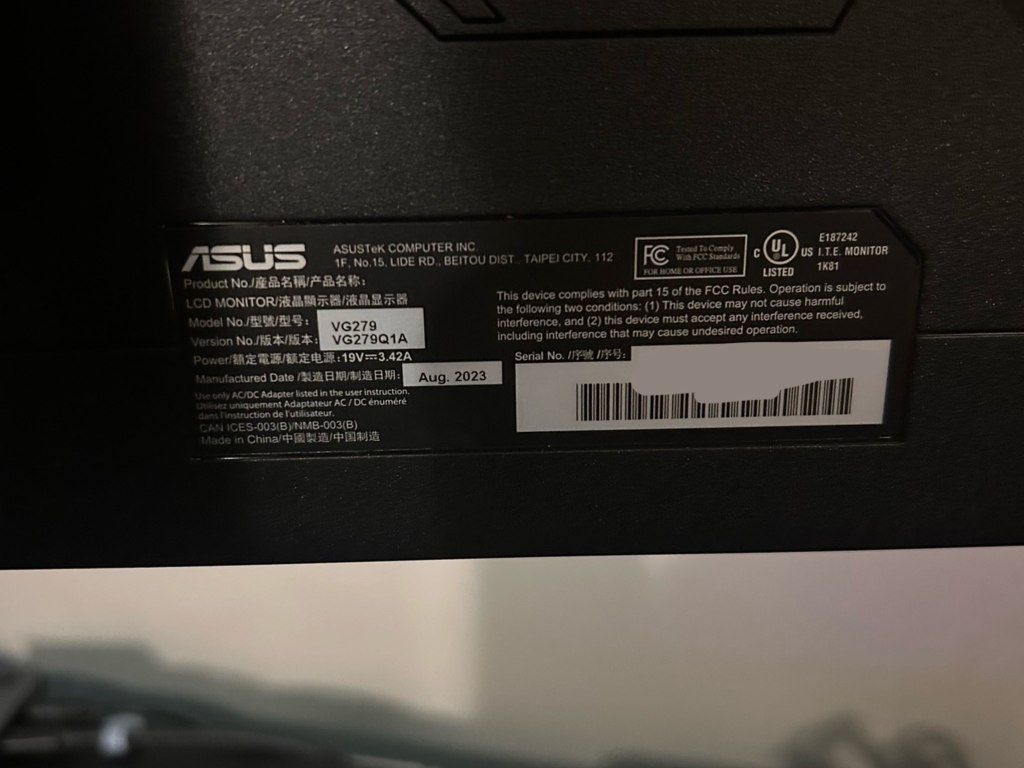 ASUS 27" 165hz Full HD (1920 x 1080) Gaming Monitor (VG279Q1A)