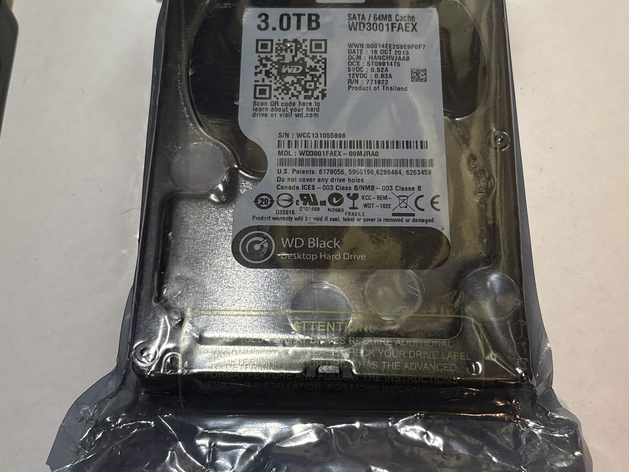 NEW Sealed WD Black 3TB WD3001FAEX 7200RPM 64MB SATA 3.5" Hard Drive
