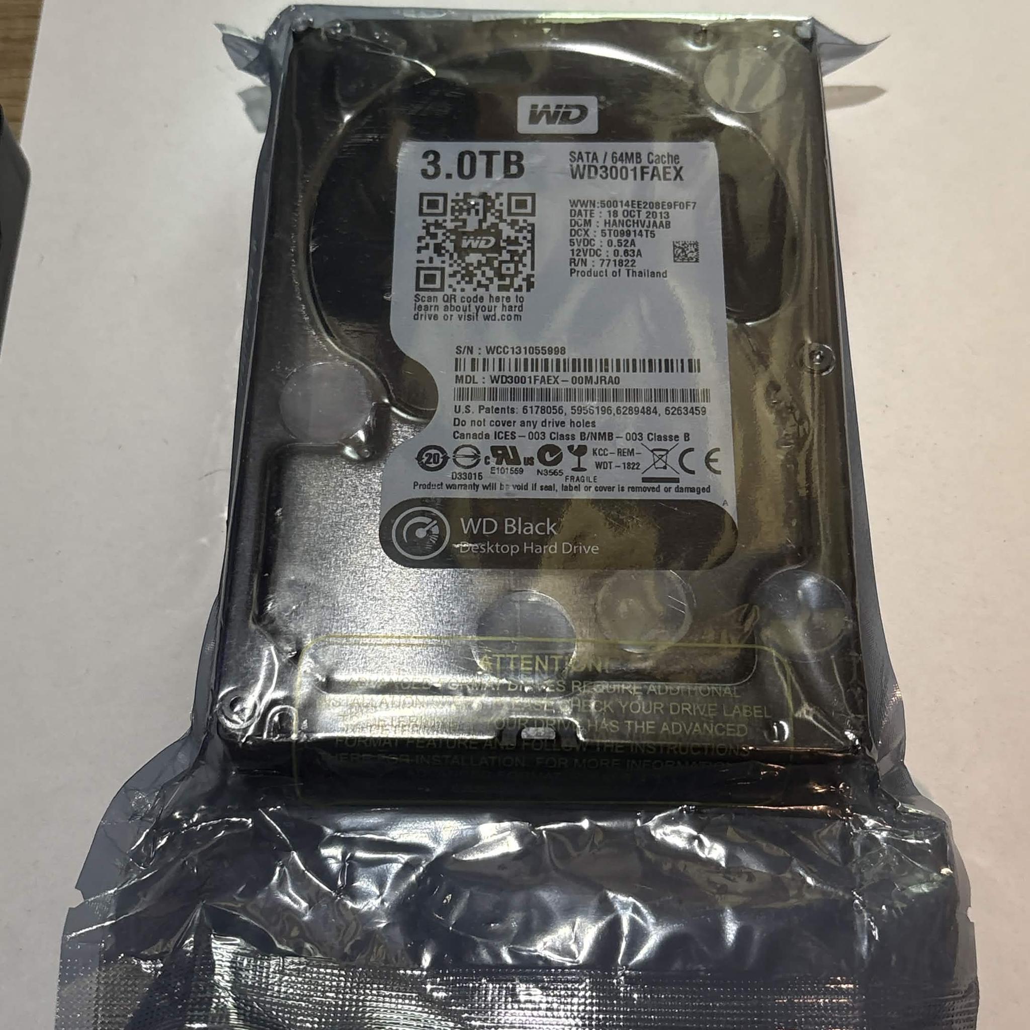 NEW Sealed WD Black 3TB WD3001FAEX 7200RPM 64MB SATA 3.5" Hard Drive