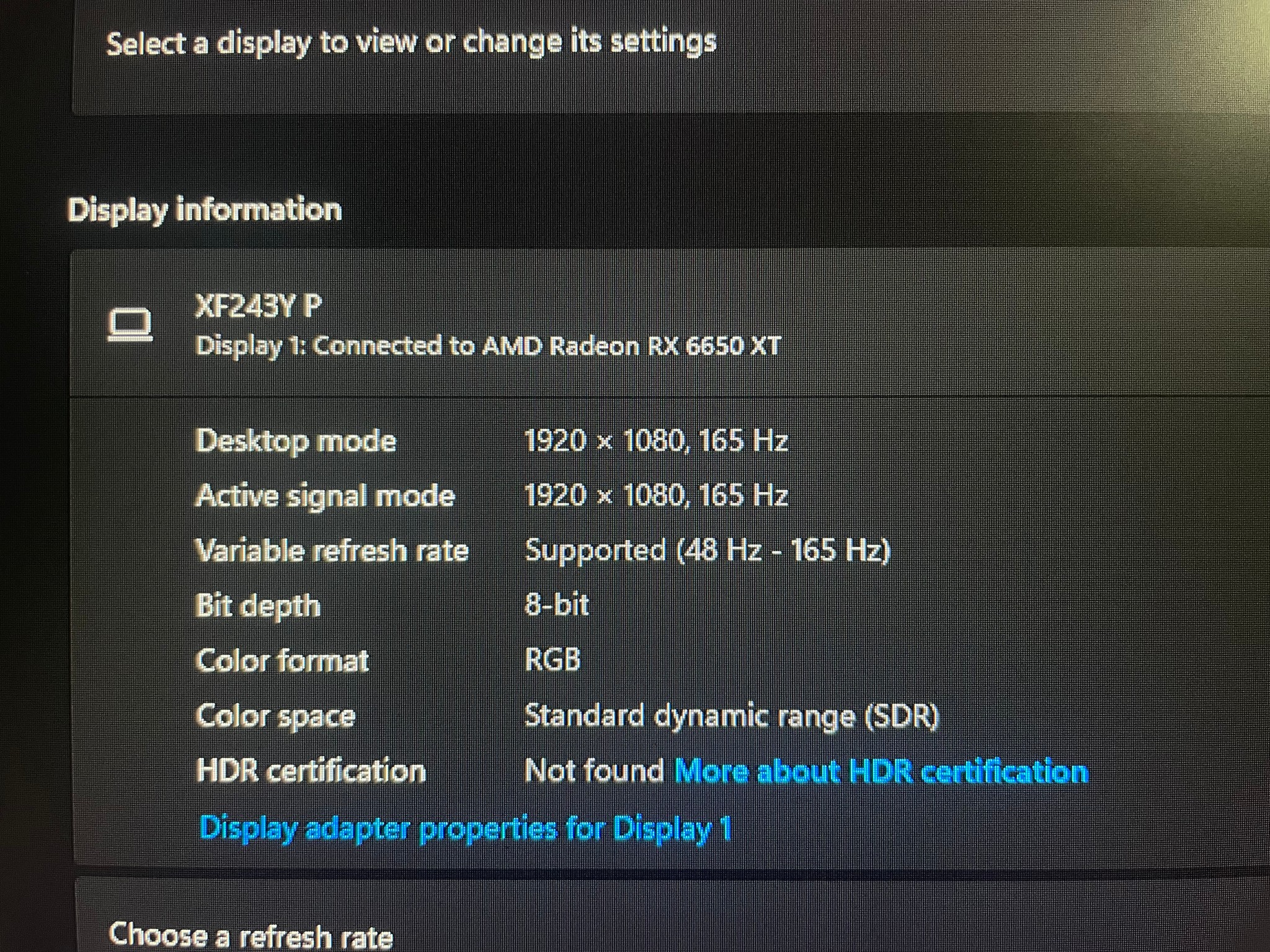 acer Nitro XFA243Y 23.8” Full HD  165hz refresh rate