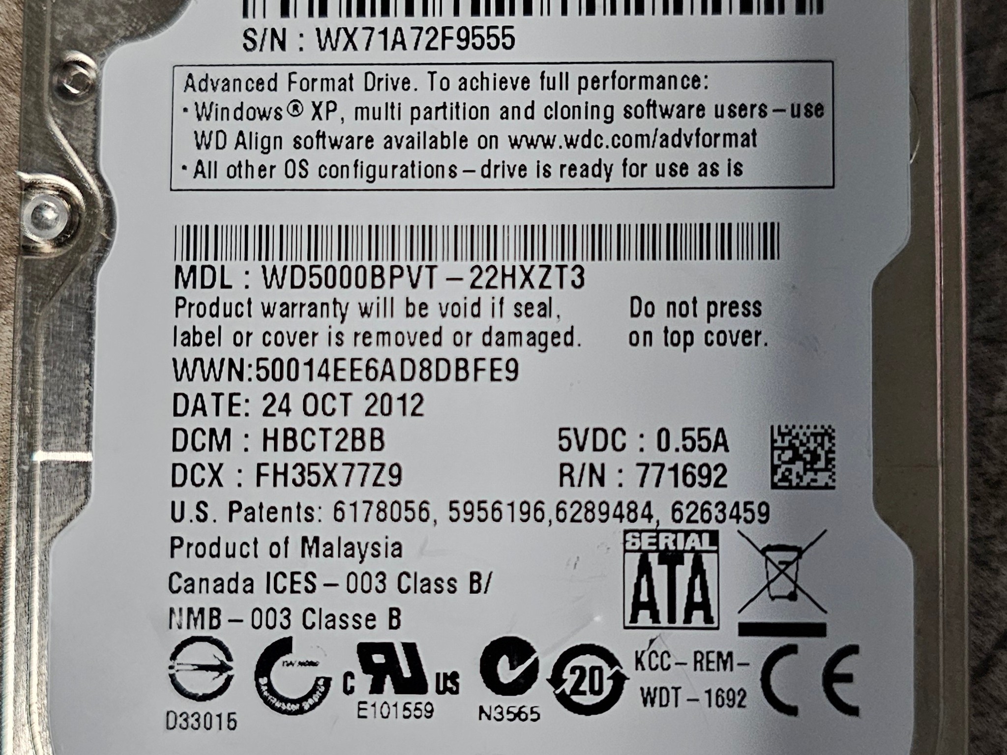 WD Blue 500GB SATAII 2.5"x9mm 5400RPM HDD