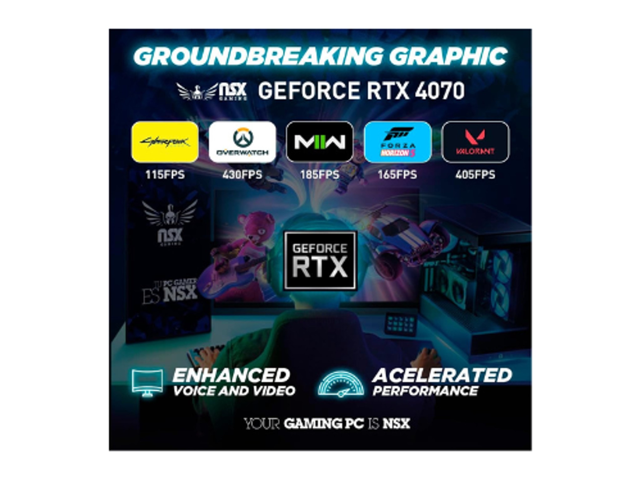 NSX Phoenix Ryzen 7 5800X, RTX 4070 12GB, 32GB DDR4 3600, 1TB SSD NVME, Win 11, WiFi, Mouse/Keyboard