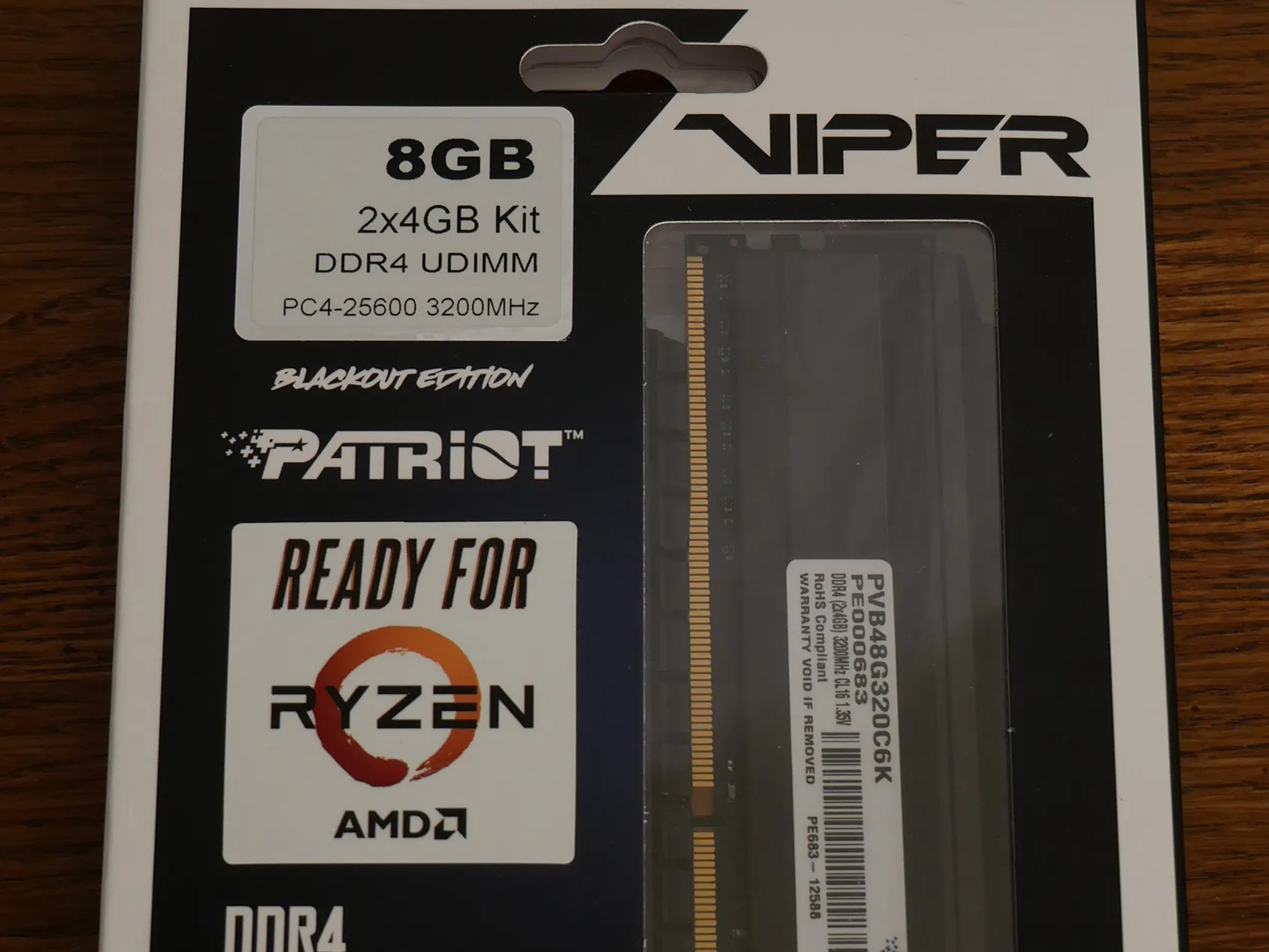 Patriot Viper 4 Blackout Memory Modules PVB48G320C6K 8GB Total  PC4-25600 (3200 MHz)