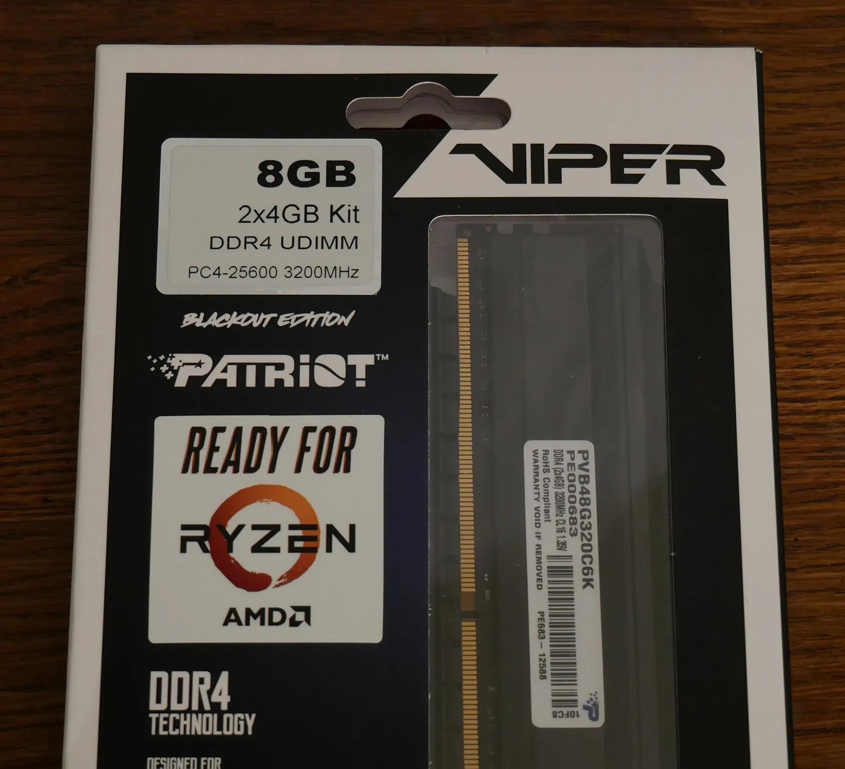 Patriot Viper 4 Blackout Memory Modules PVB48G320C6K 8GB Total  PC4-25600 (3200 MHz)