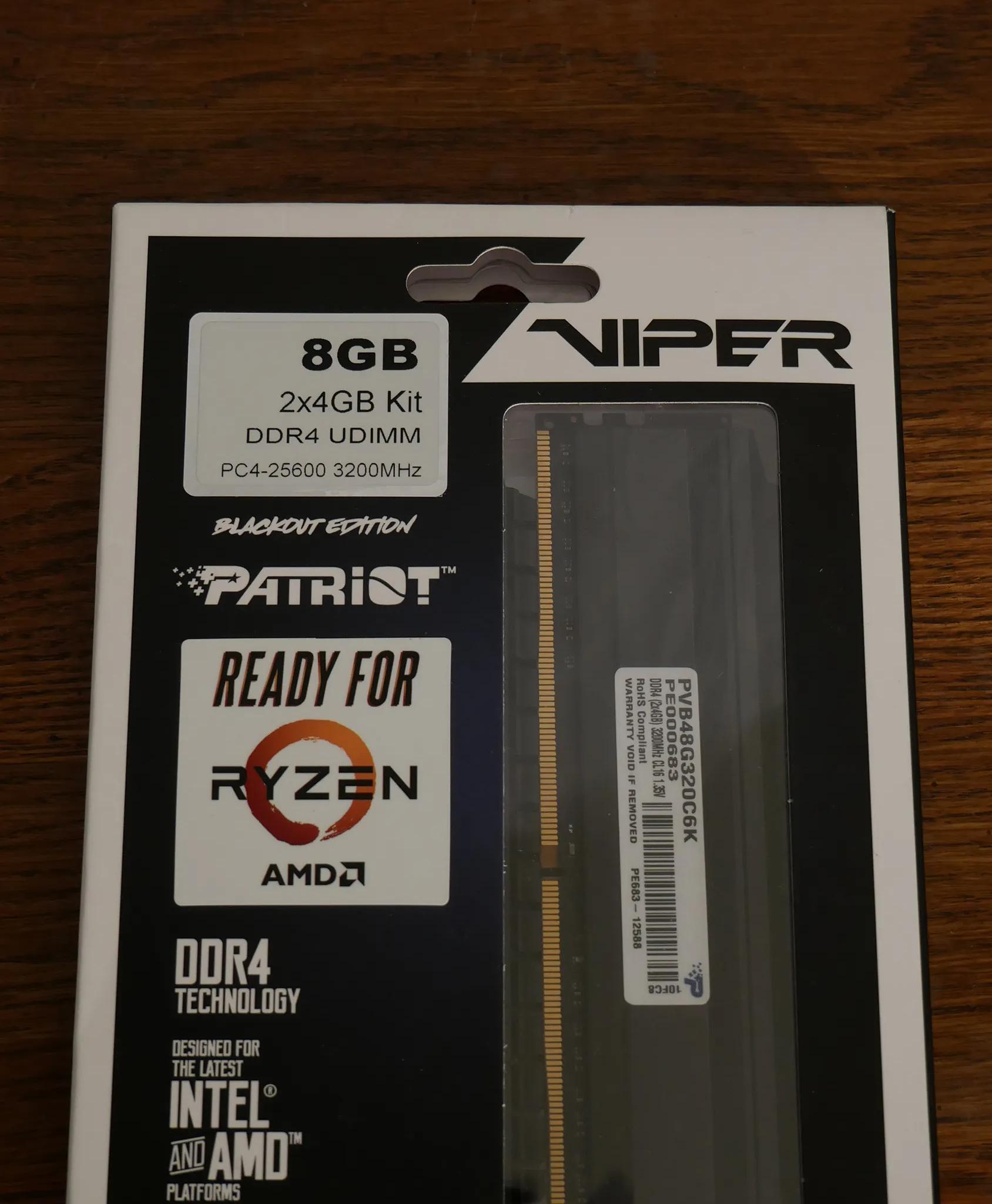 Patriot Viper 4 Blackout Memory Modules PVB48G320C6K 8GB Total  PC4-25600 (3200 MHz)
