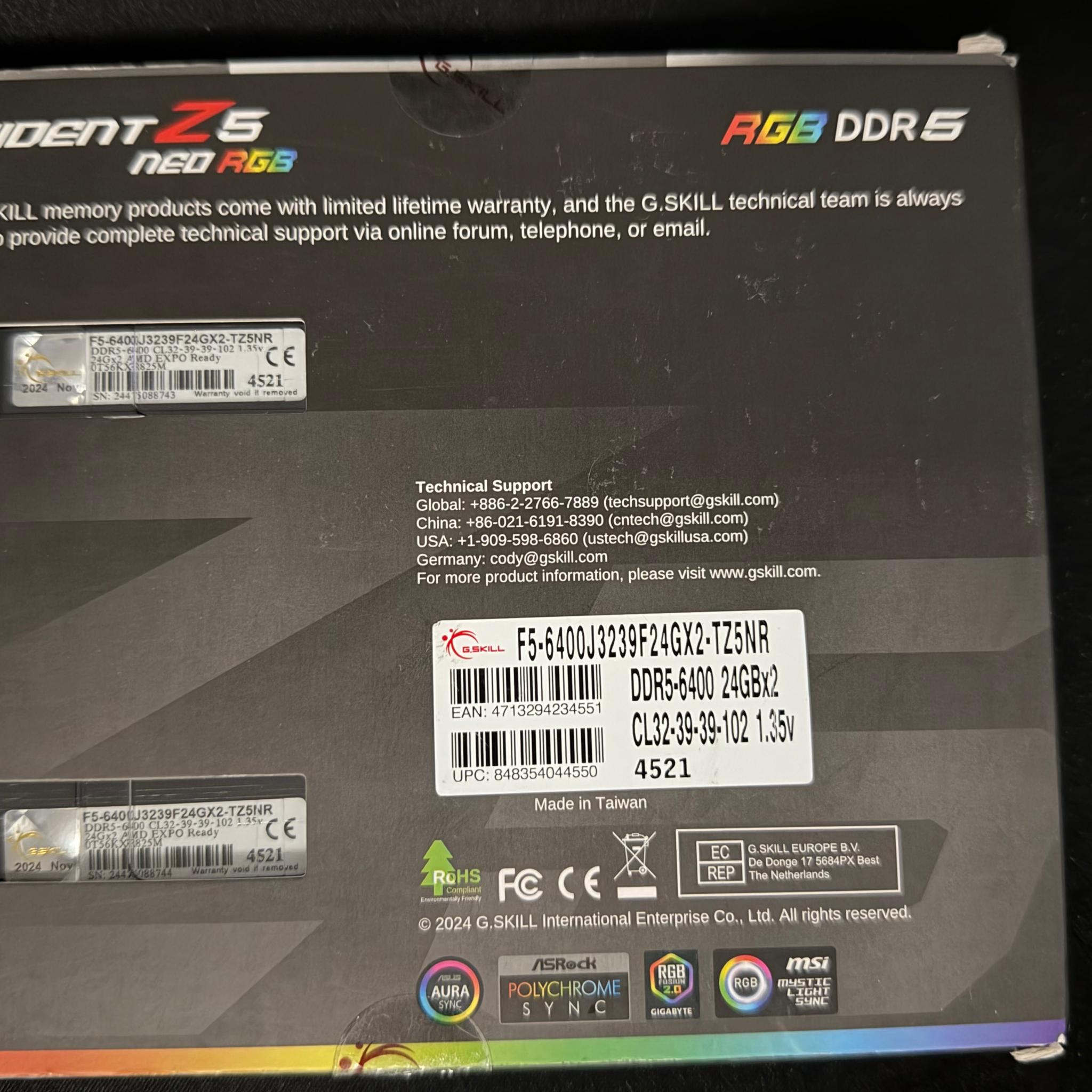 G.Skill Trident Z5 Neo RBG 48GB (2x24GB) DDR5-6400