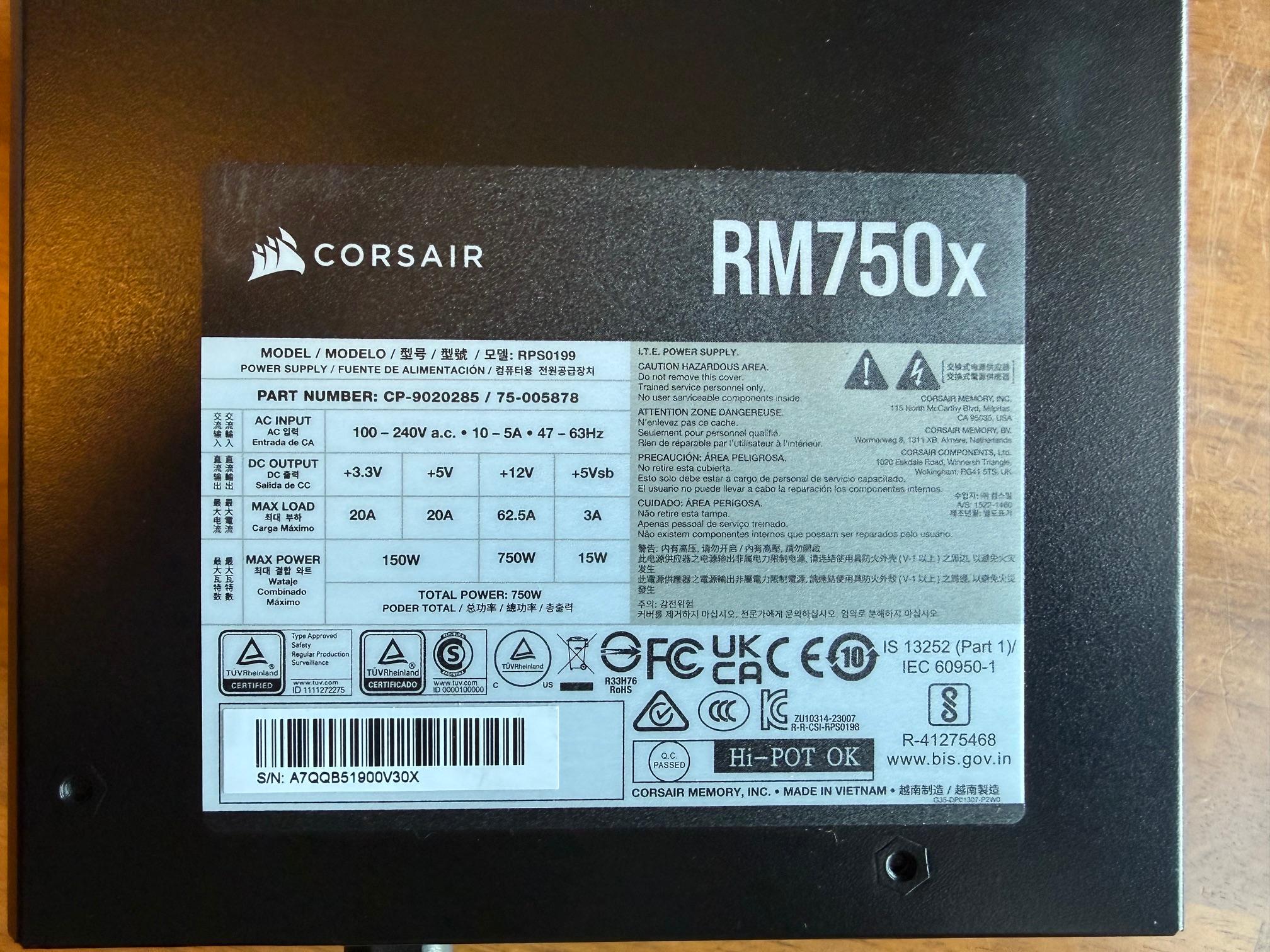 Corsair RM750x PC Power Supply - 750 Watts