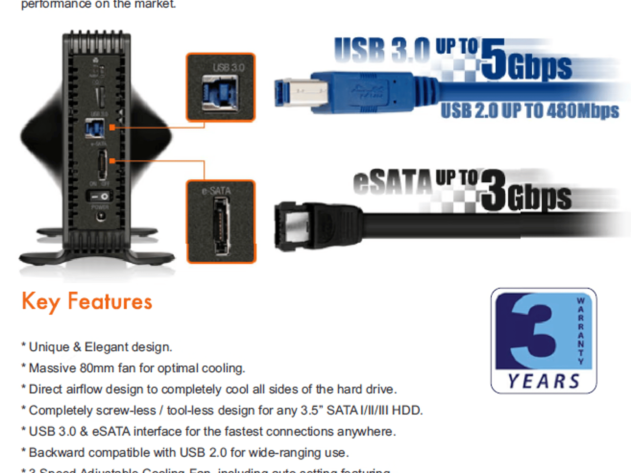 ICY DOCK Blizzard USB 3.0 & eSATA External 3.5” Sata Hard Drive Enclosure (MB080U3S-1SB)
