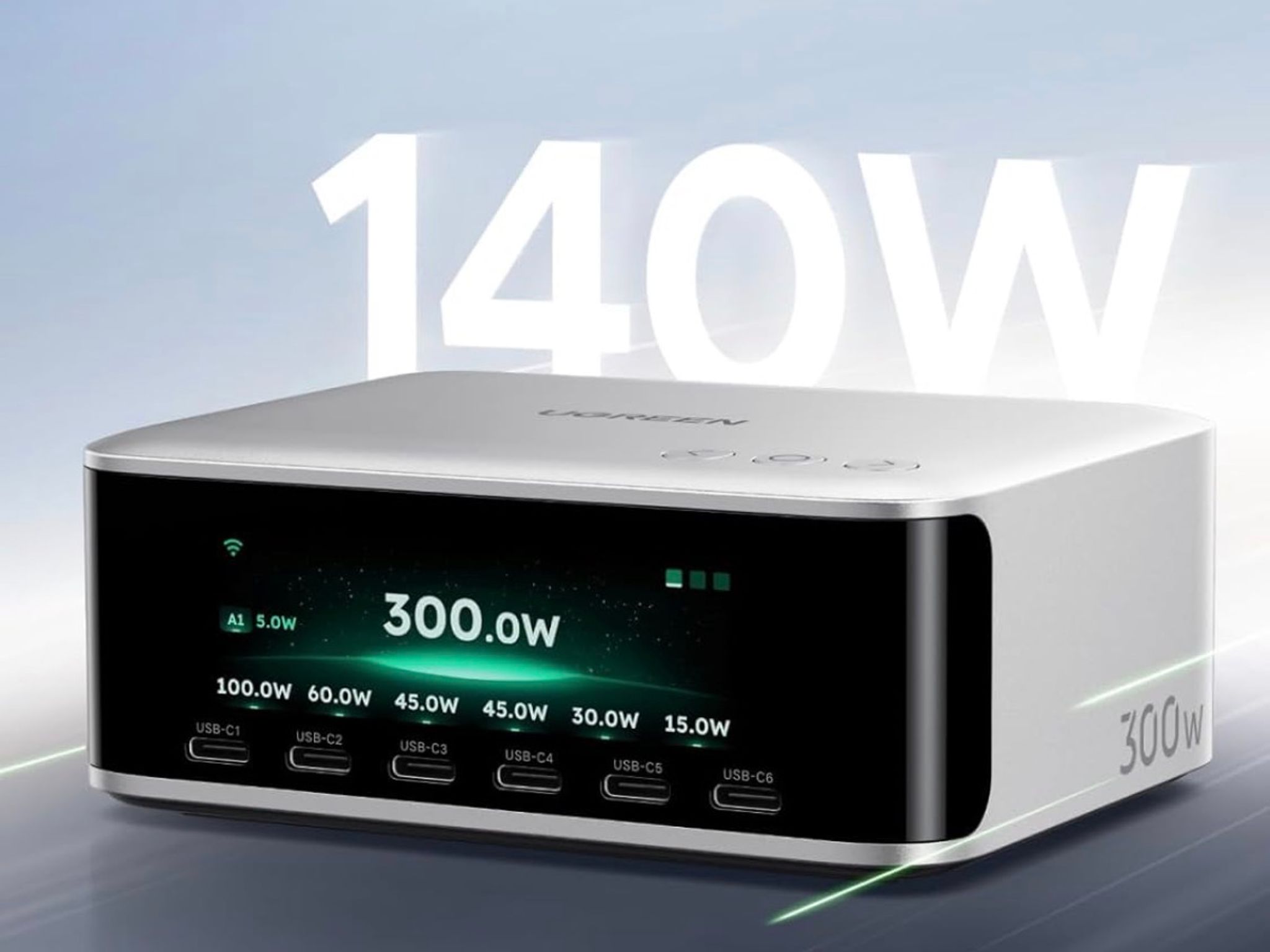 UGREEN Nexode Pro 300W Charging Station with Smart Display, 8-Port Charger