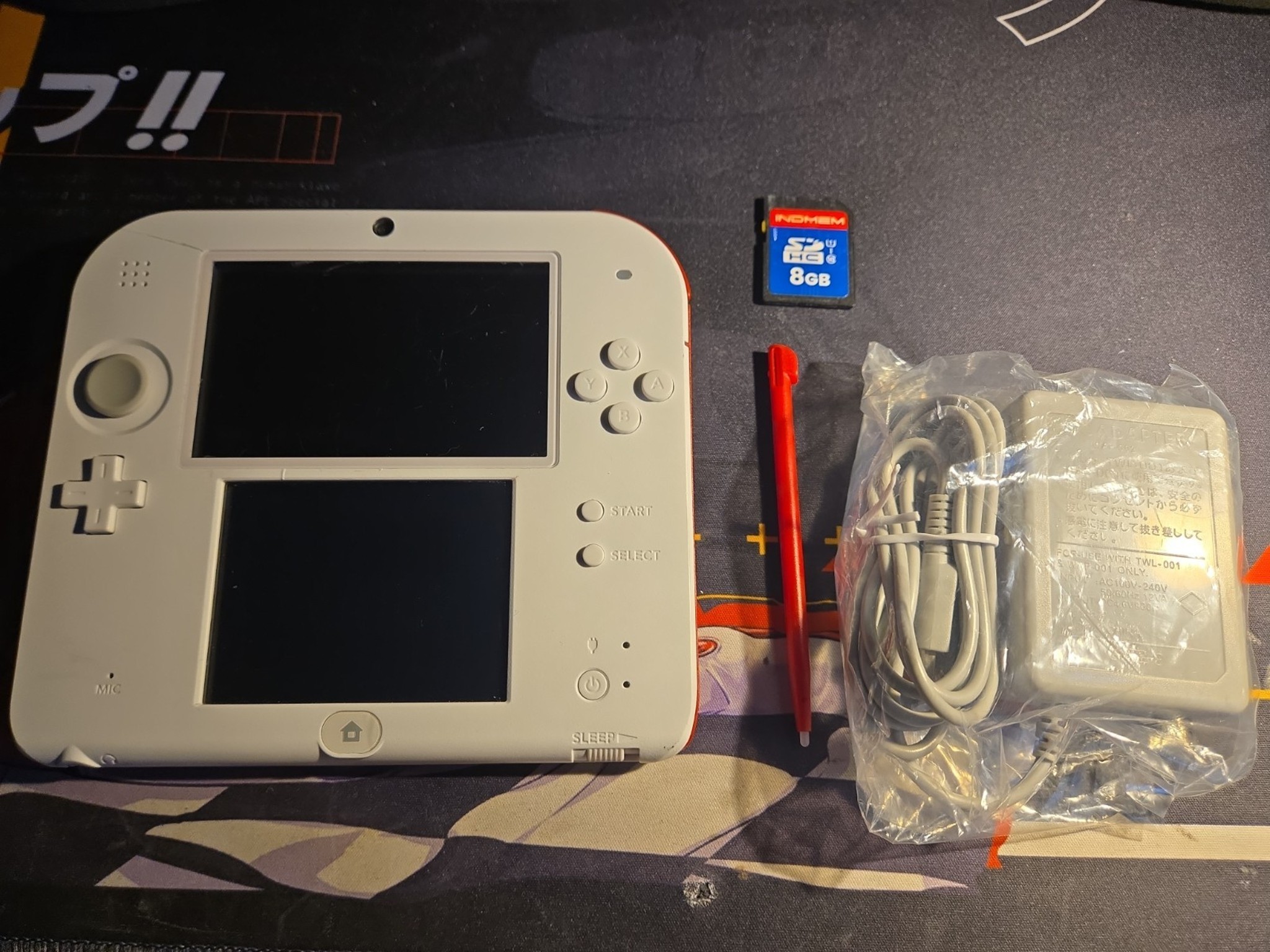 CUSTOM USED Nintendo 2DS White/Red Handheld Console with 3 Games