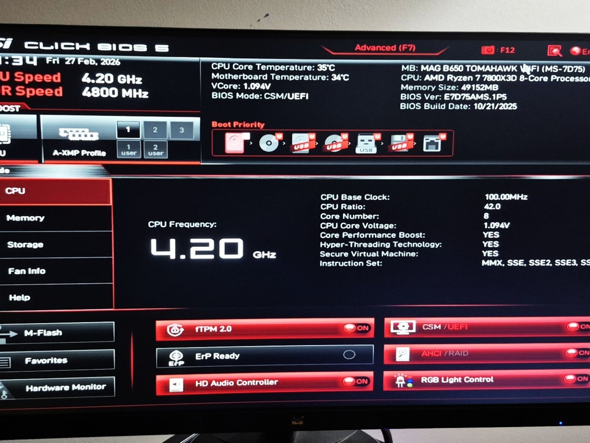 AMD Ryzen 7 7800X3D Gaming PC, MSI MAG B650 AM5 WiFi ATX, 32GB G.Skill DDR5, MSI NVidia RTX 3050