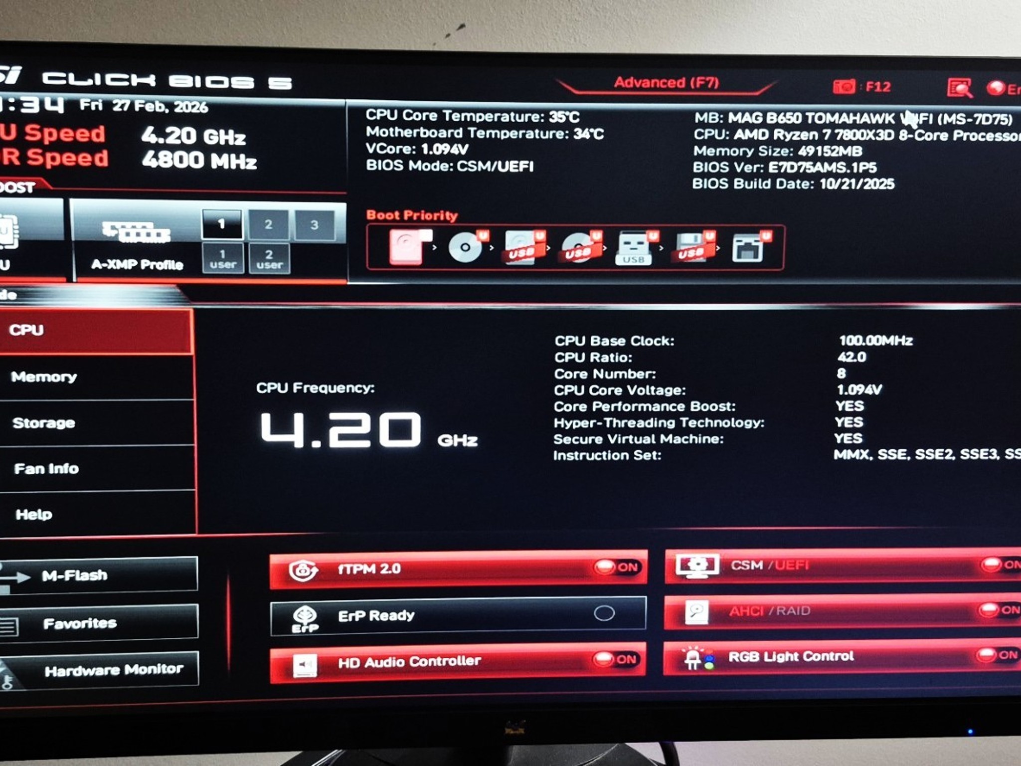 Budget  Ryzen 7 7800X3D Gaming PC, MSI MAG B650 AM5 WiFi, 32GB G.Skill DDR5, MSI NVidia RTX 3050